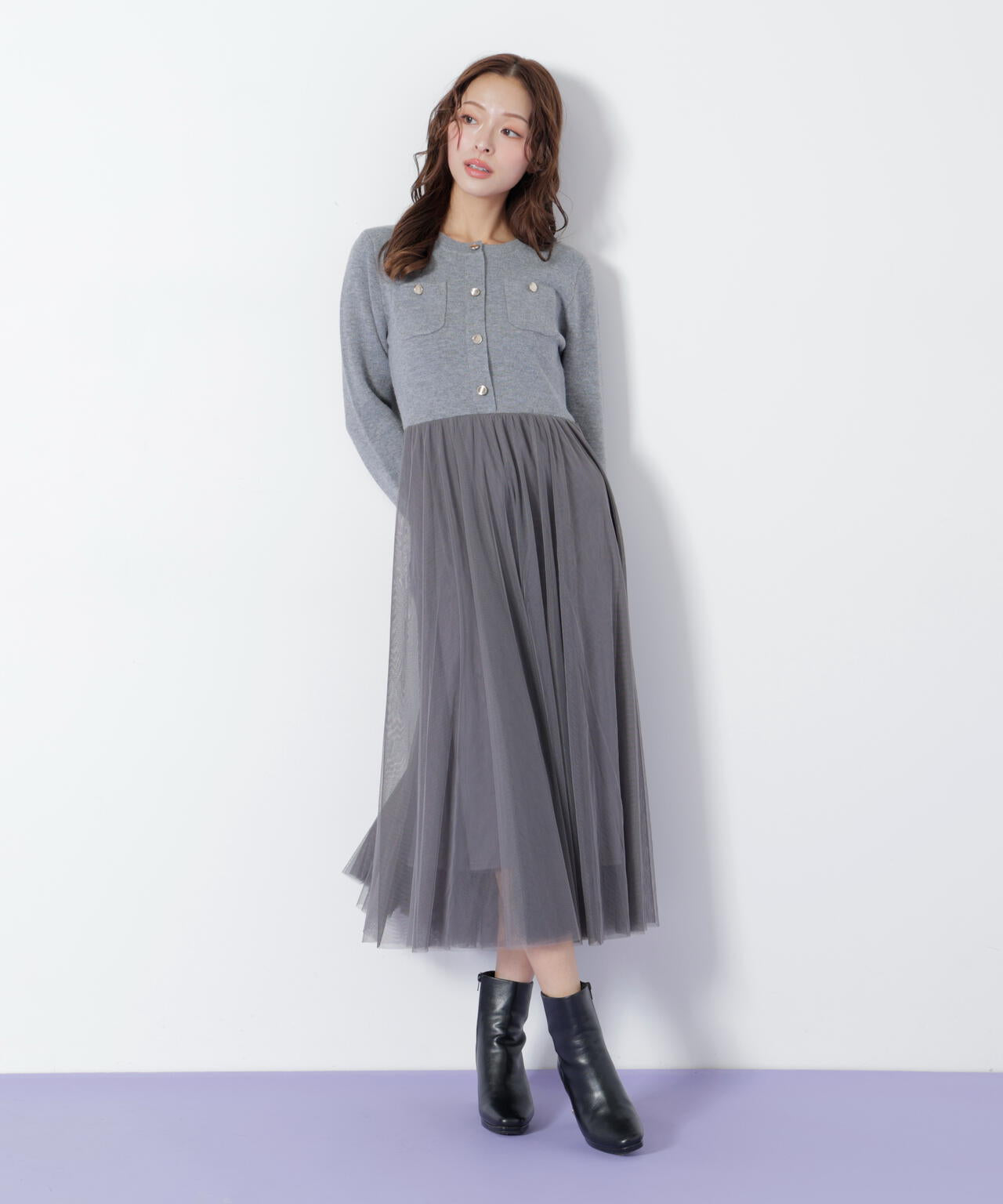 ニットジャケットドッキングワンピース