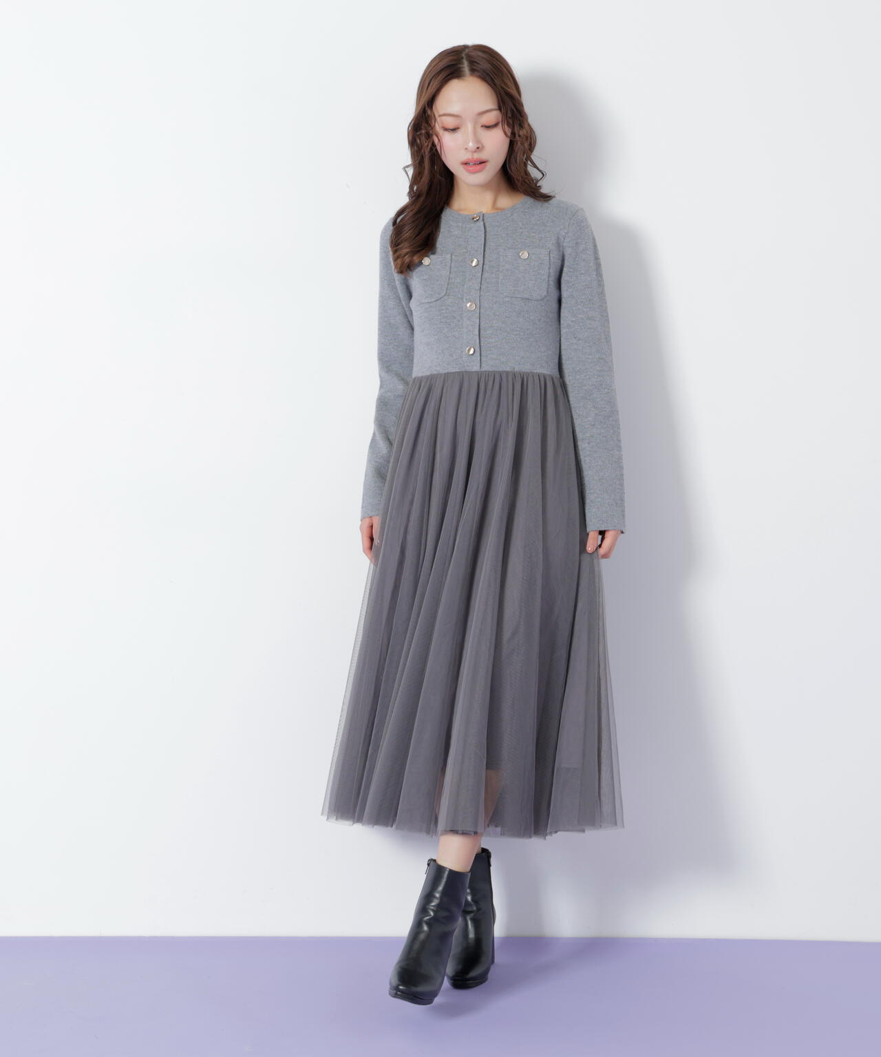 ニットジャケットドッキングワンピース