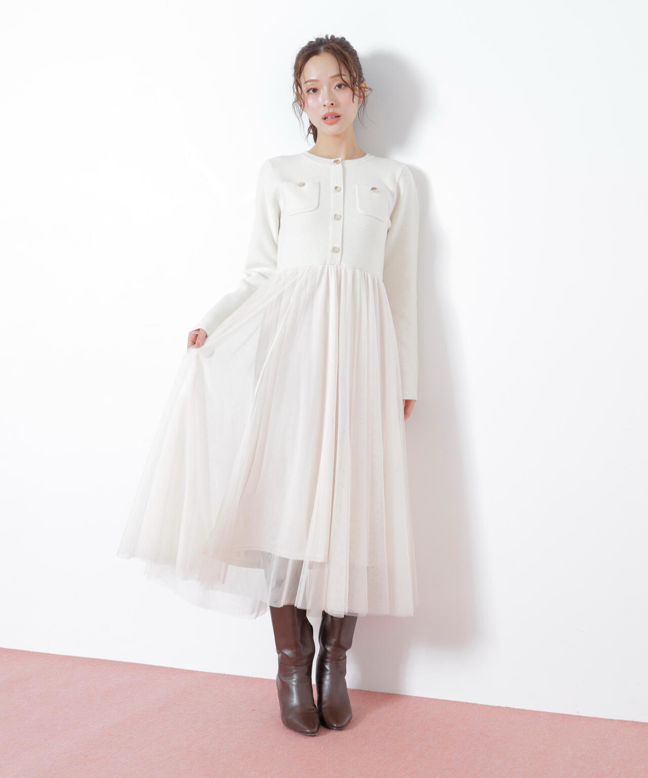 ニットジャケットドッキングワンピース