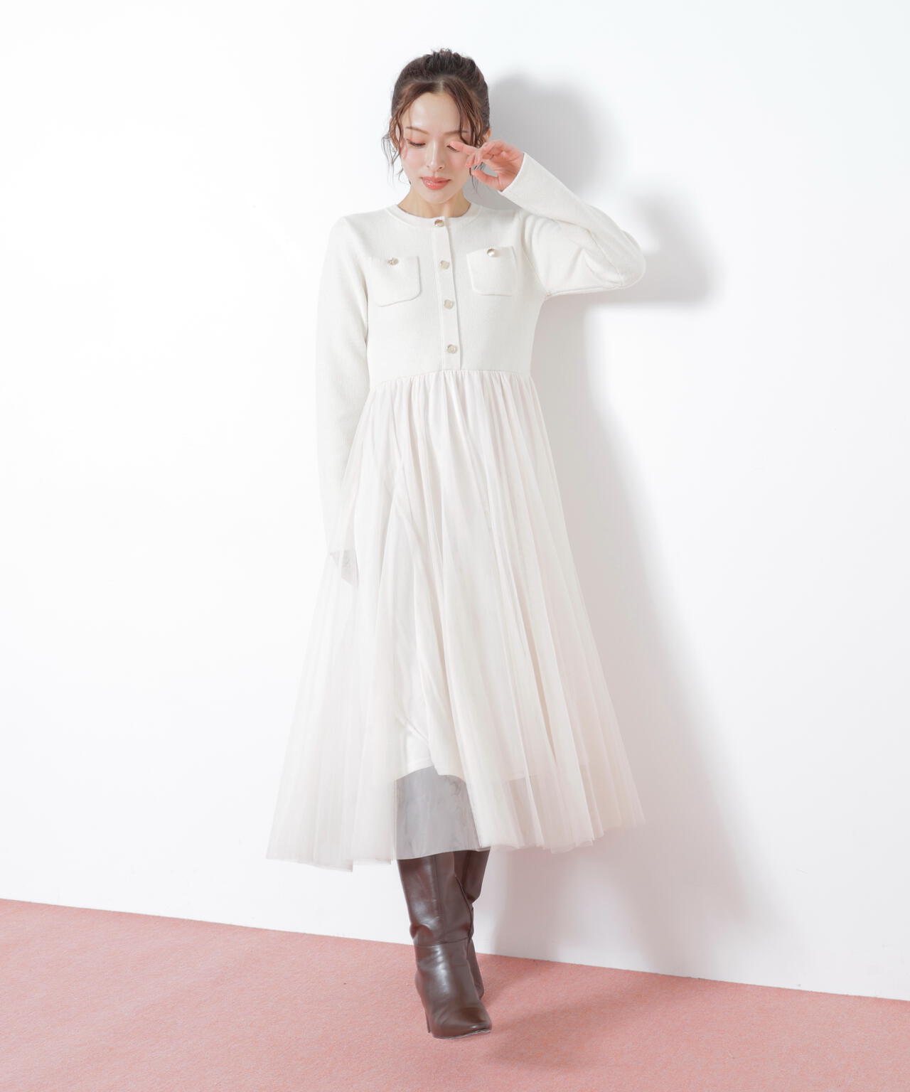 ニットジャケットドッキングワンピース