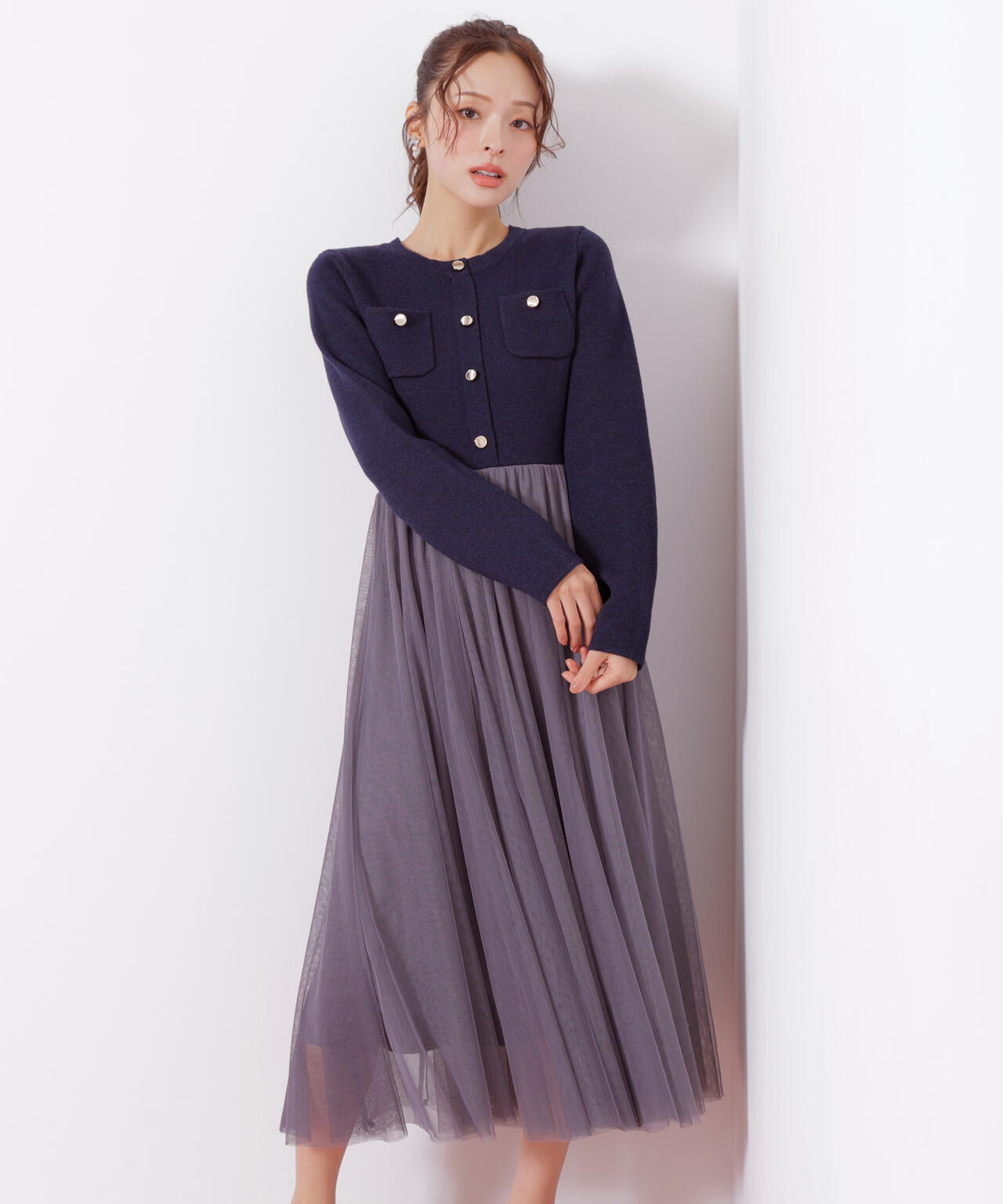 ニットジャケットドッキングワンピース