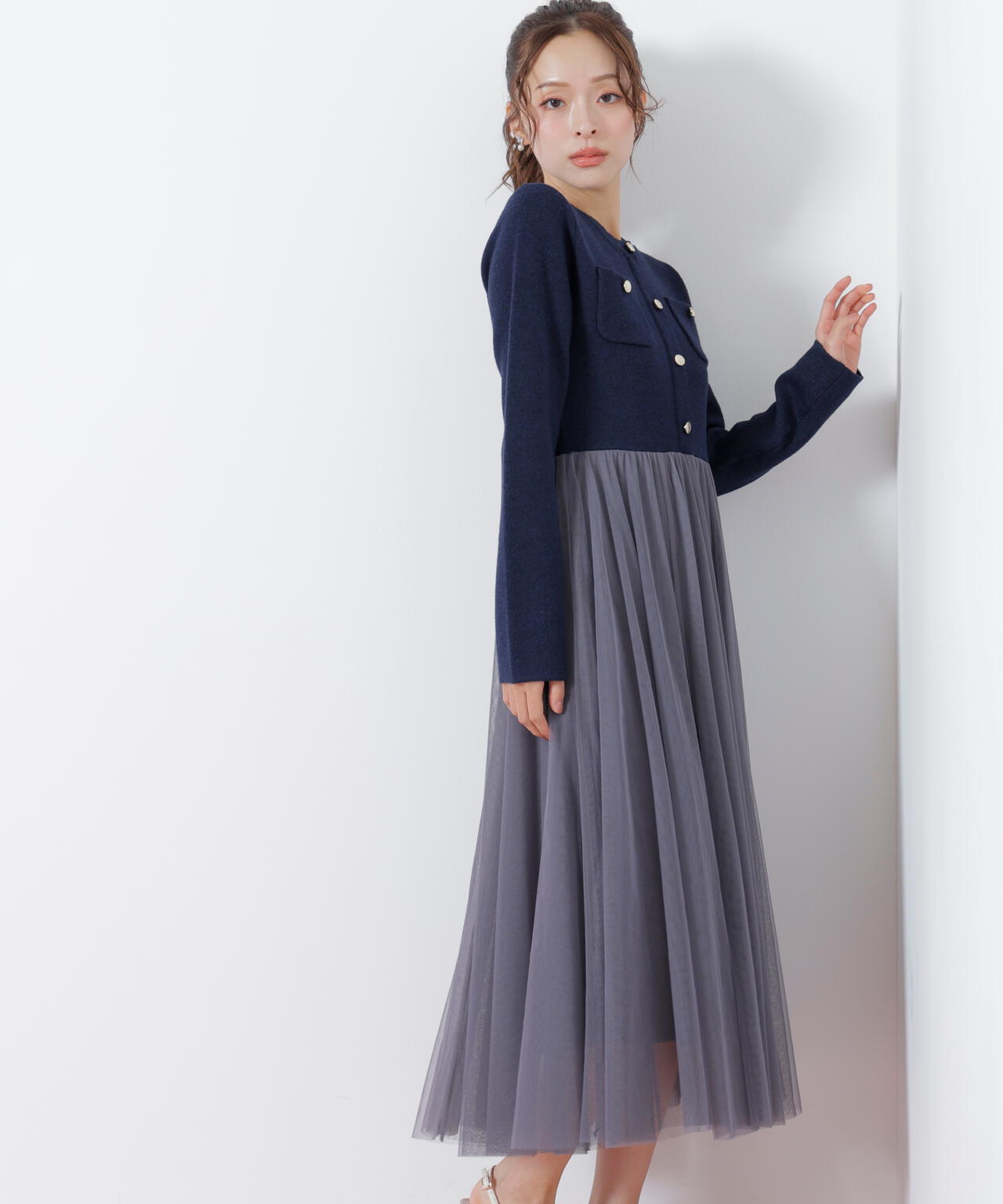 ニットジャケットドッキングワンピース