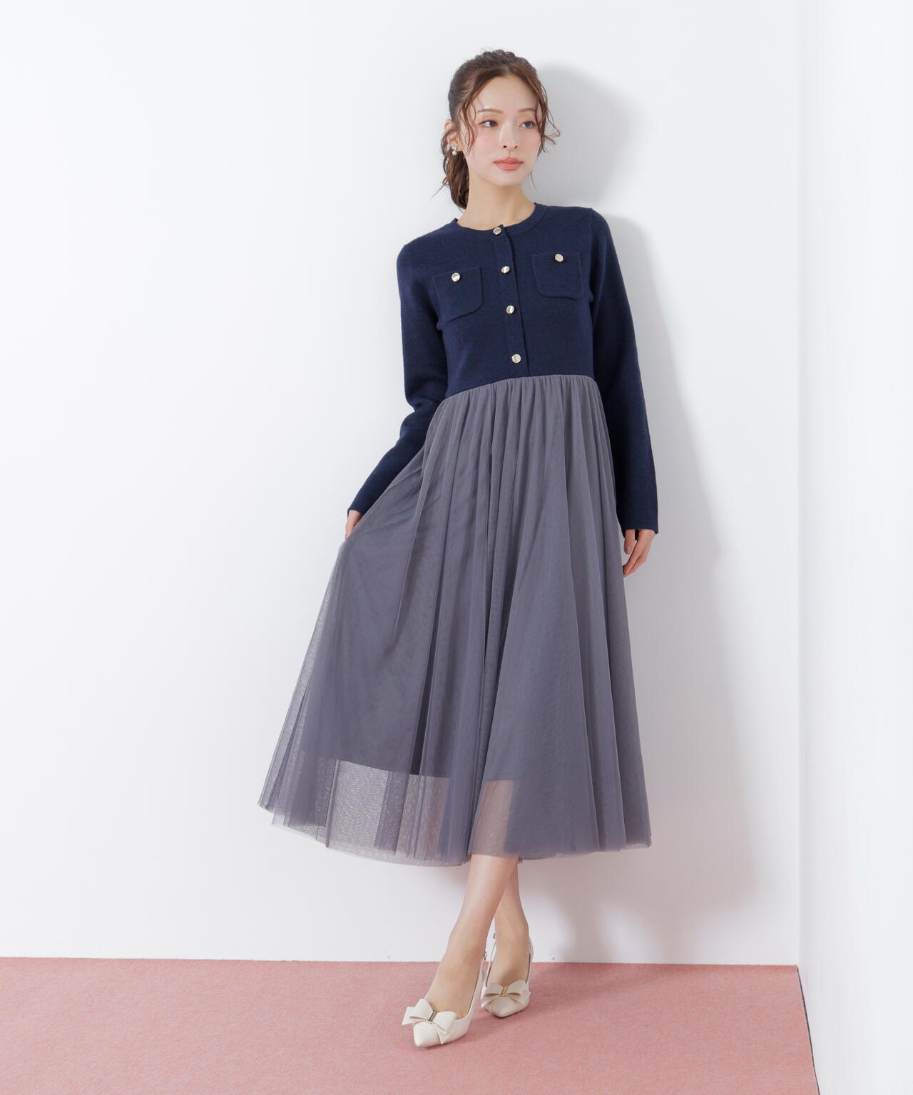 ニットジャケットドッキングワンピース