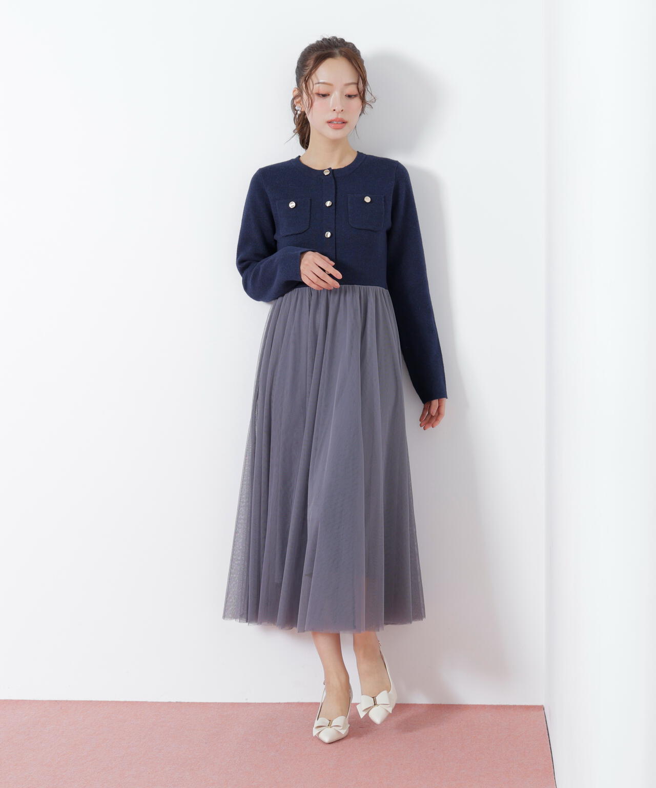 ニットジャケットドッキングワンピース