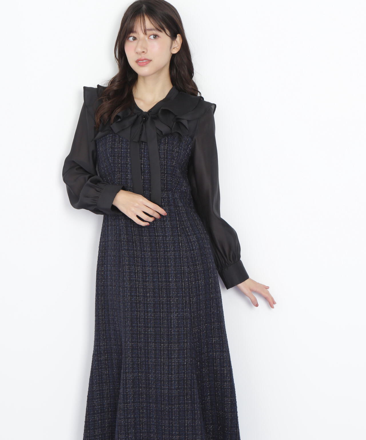 ブラウスドッキングツィードワンピース