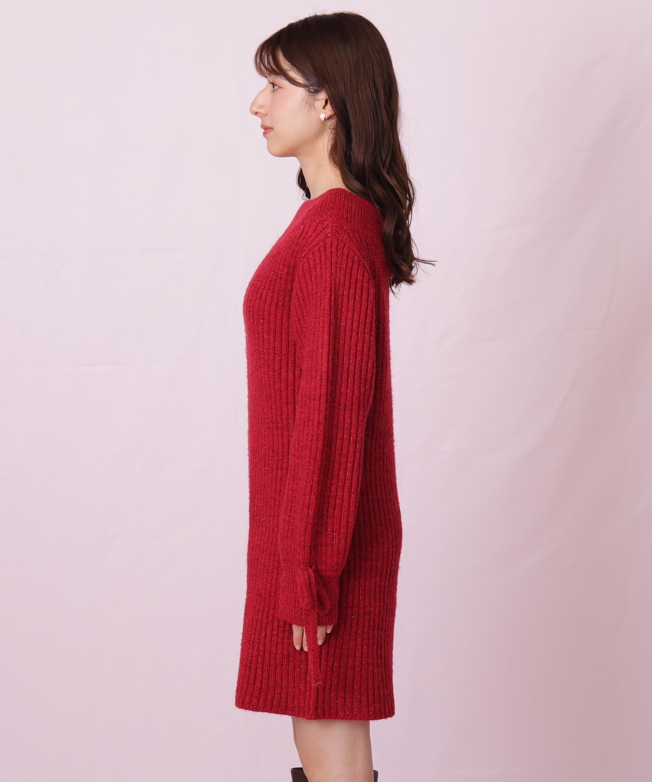 袖リボンニットワンピース
