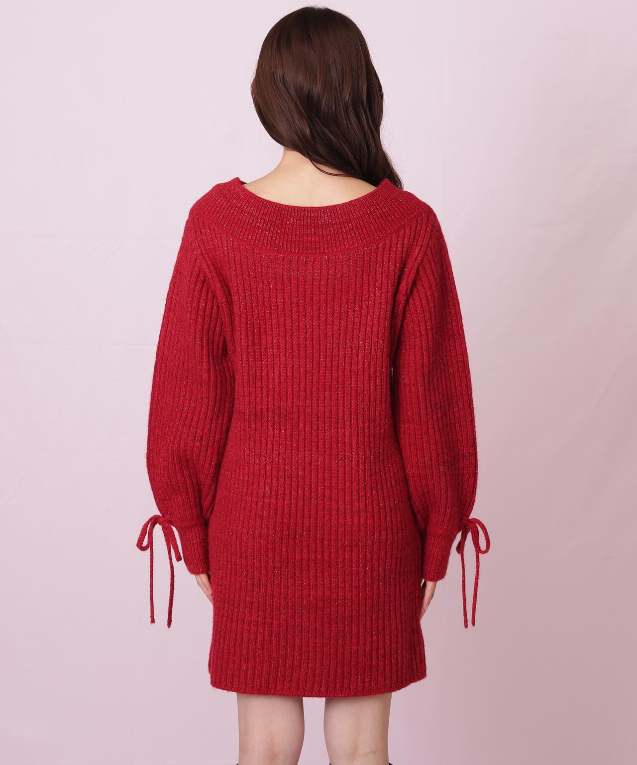 袖リボンニットワンピース