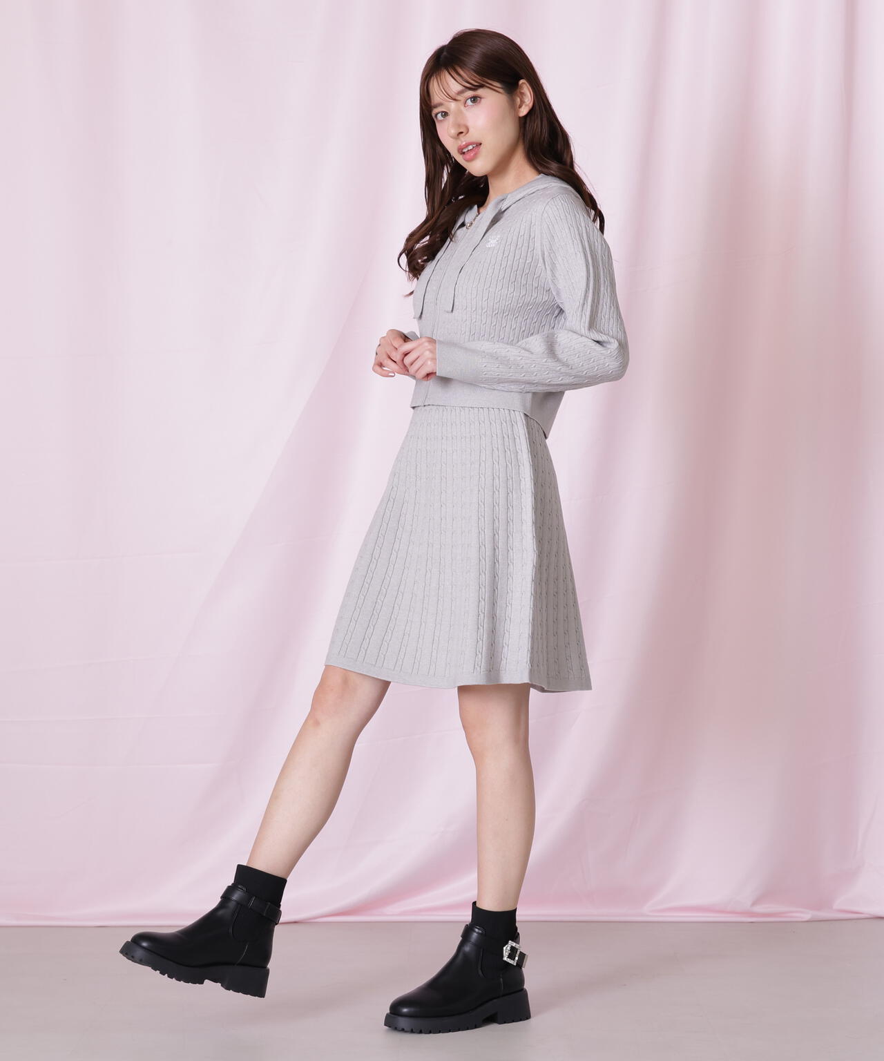 ケーブルニットパーカーセットアップ