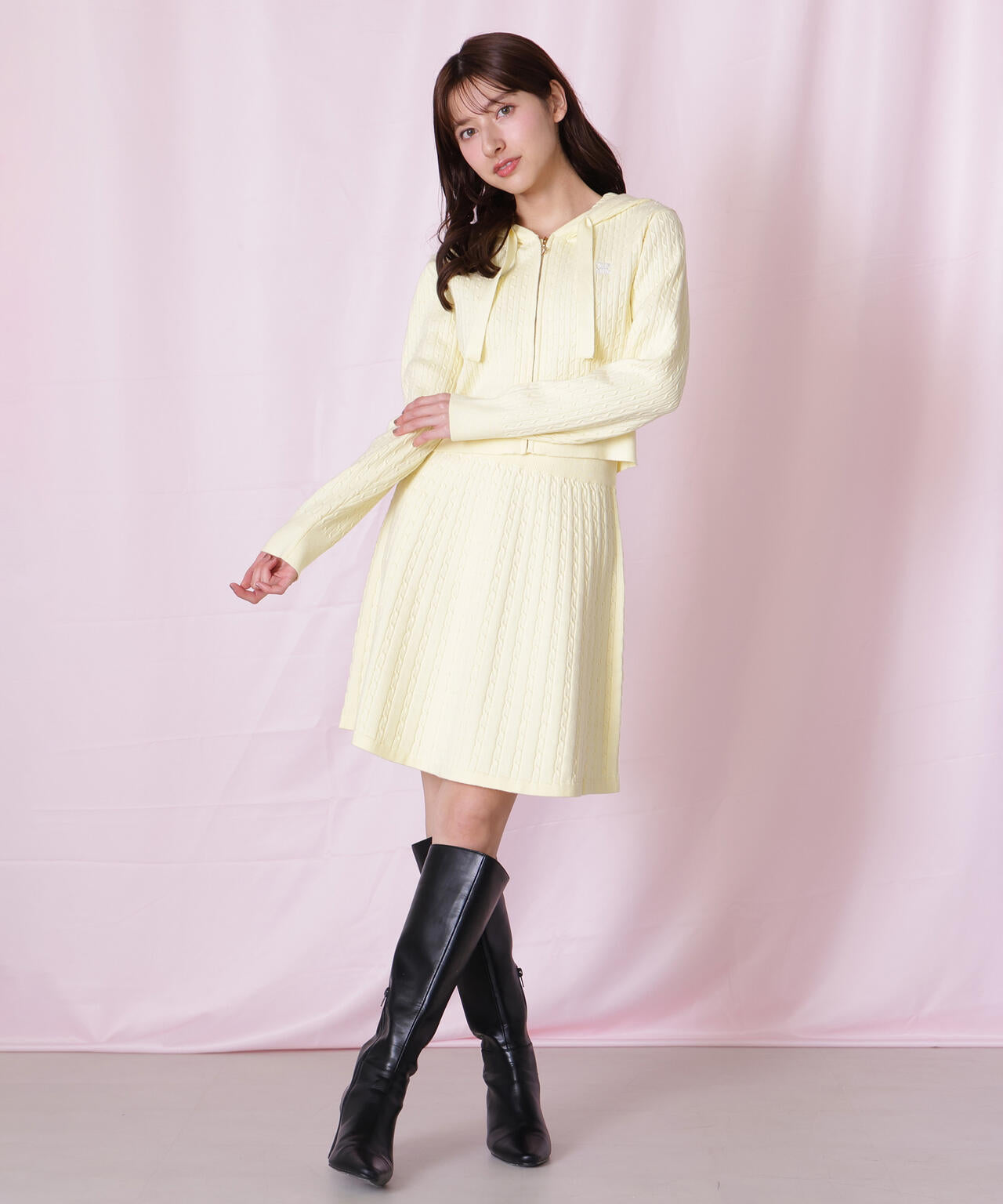 ケーブルニットパーカーセットアップ