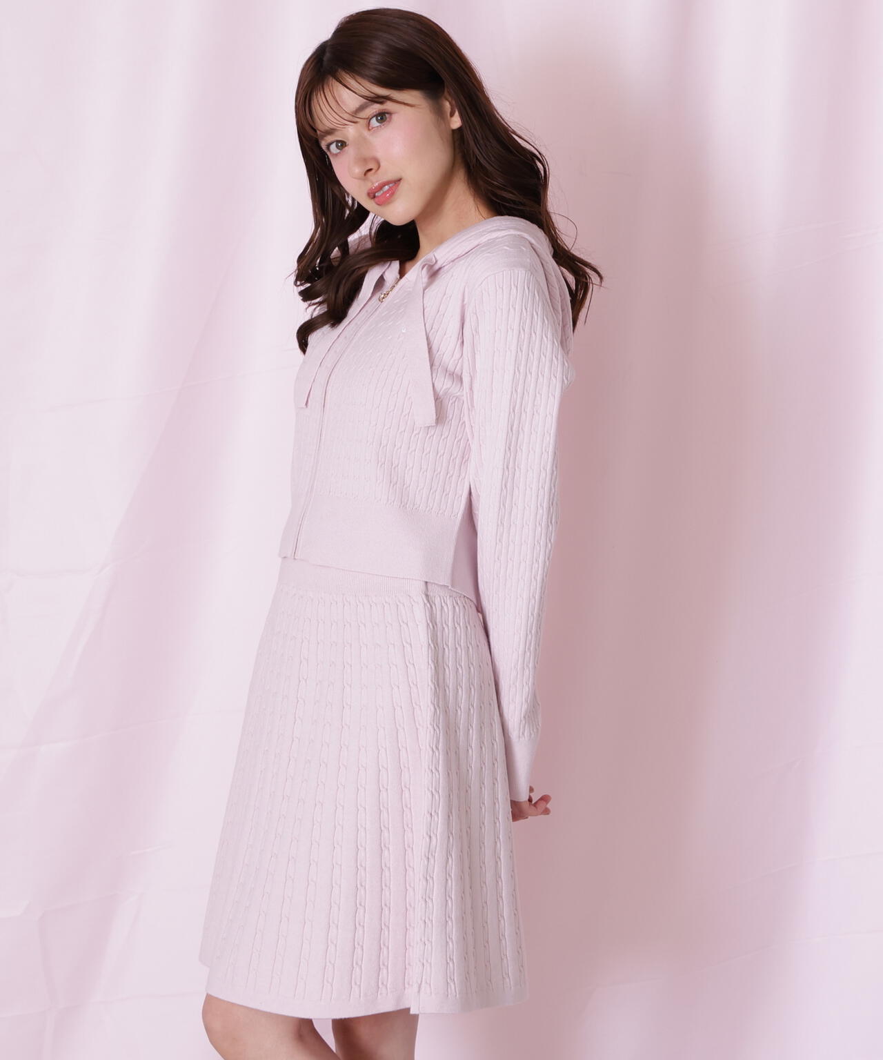 ケーブルニットパーカーセットアップ