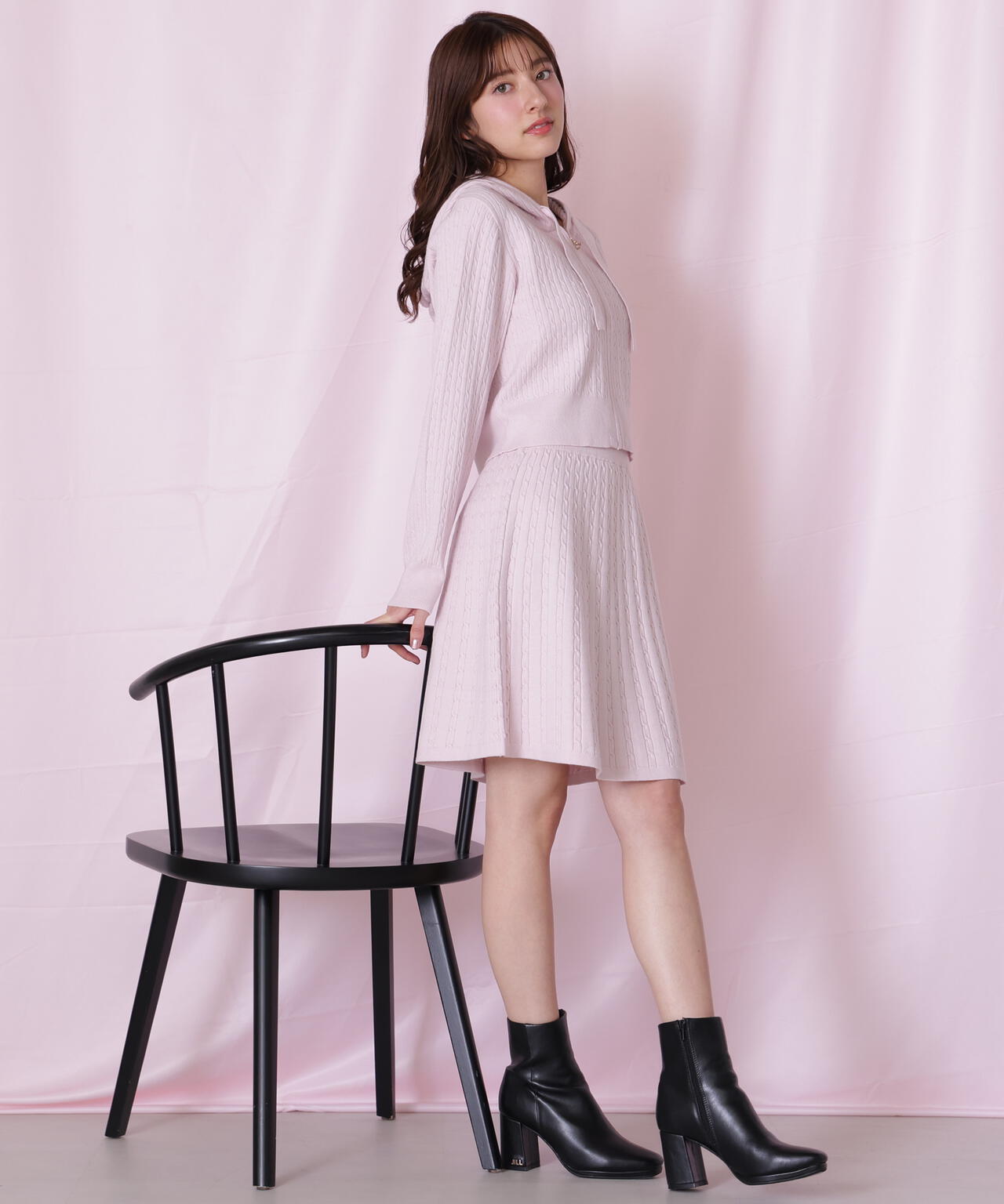 ケーブルニットパーカーセットアップ