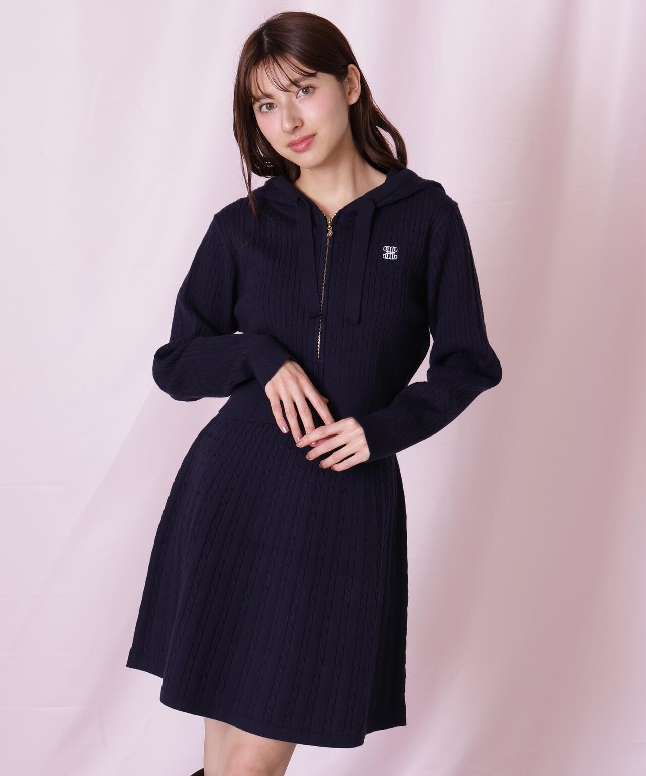 ケーブルニットパーカーセットアップ