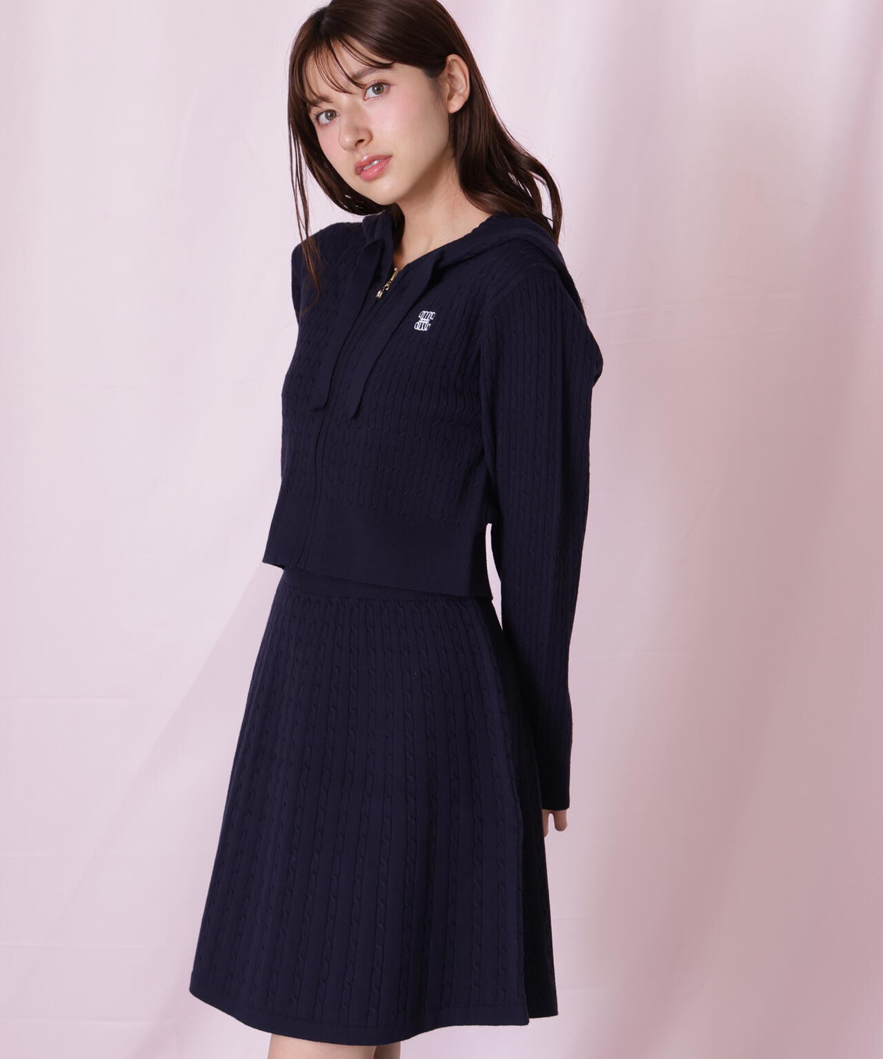 ケーブルニットパーカーセットアップ