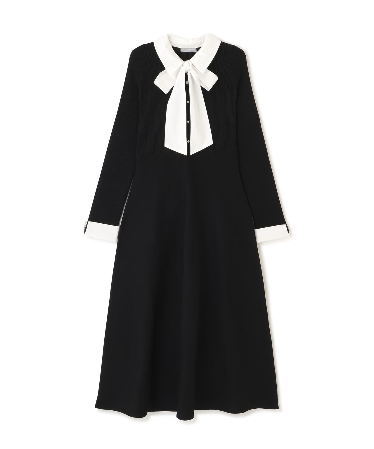 シャツ襟ドッキングニットワンピース