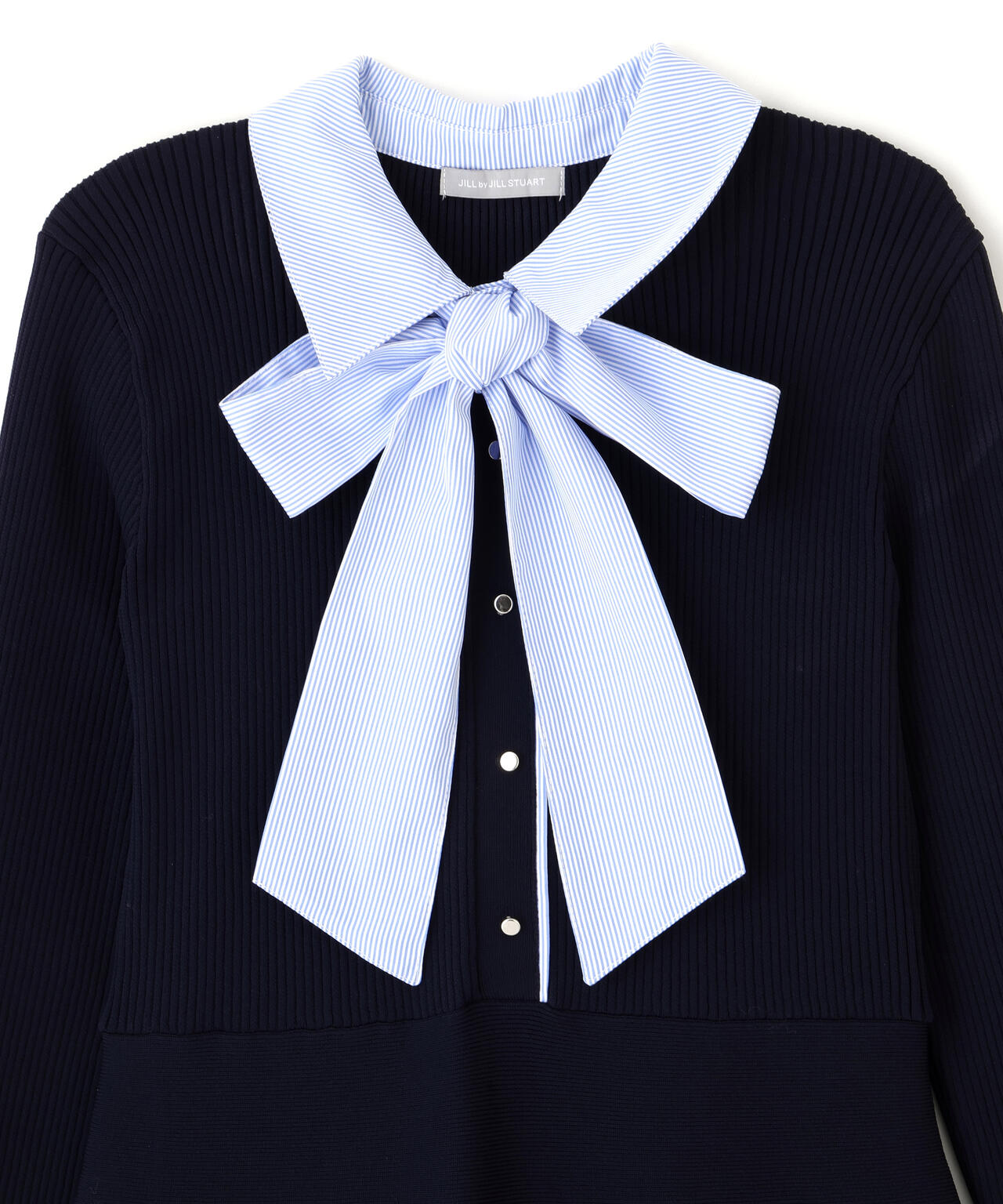 シャツ襟ドッキングニットワンピース