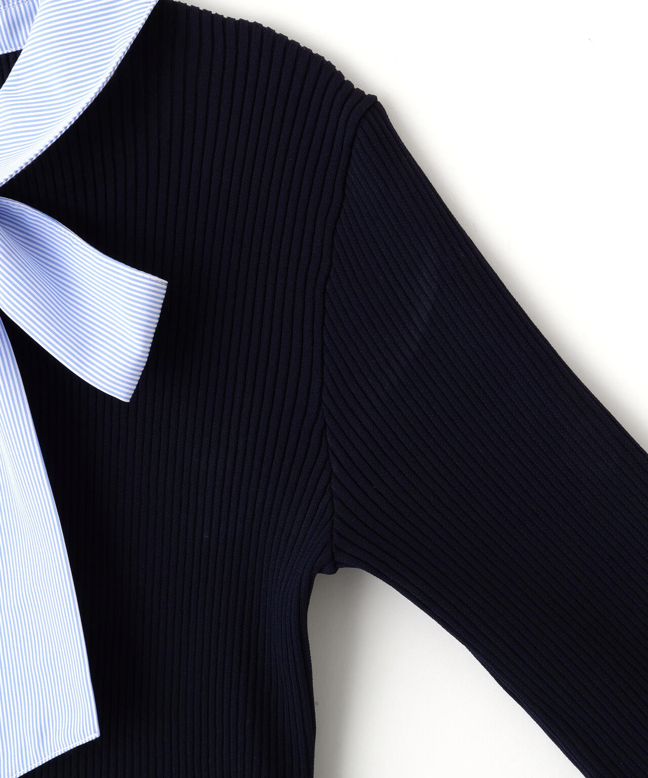 シャツ襟ドッキングニットワンピース