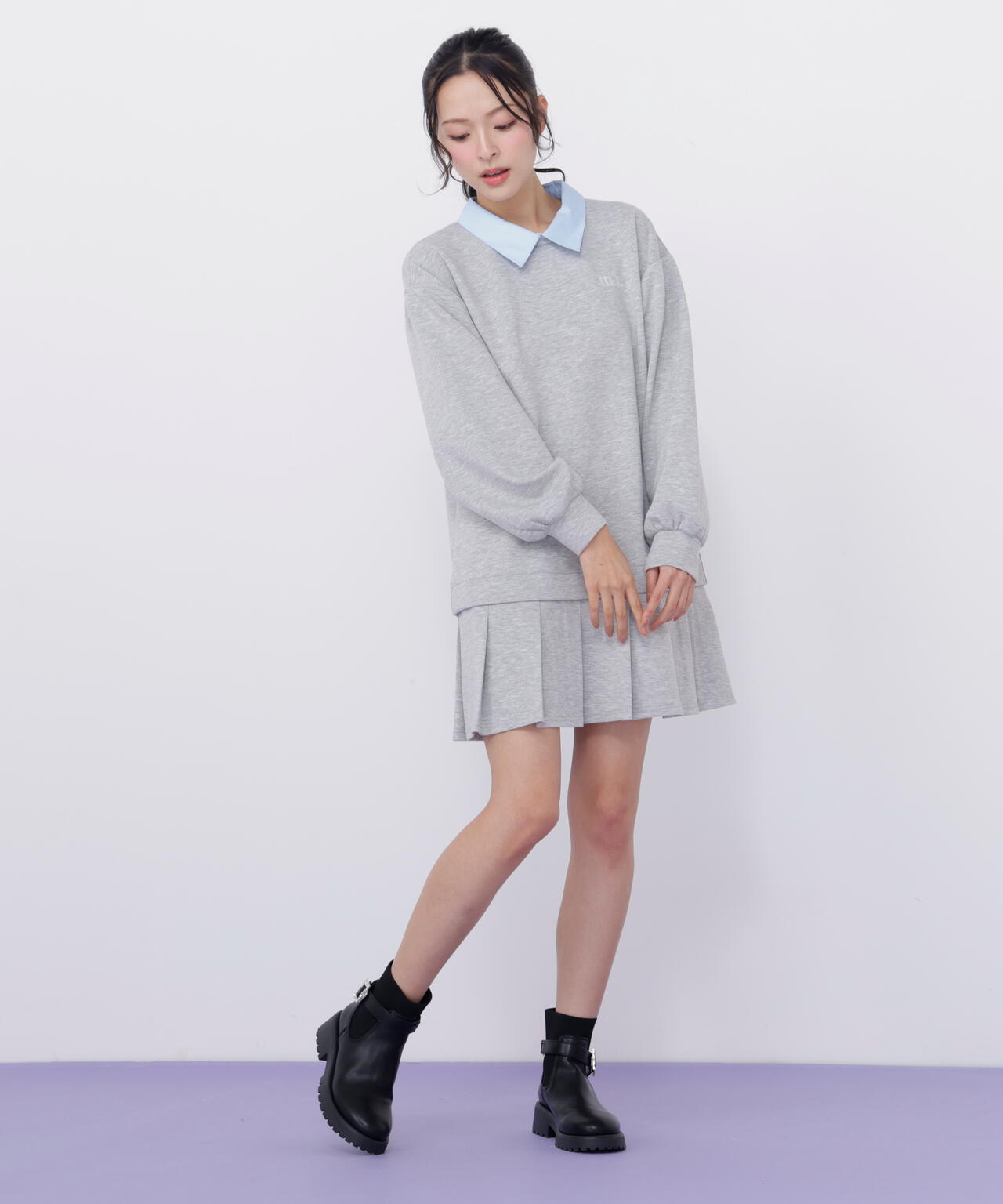 スウェットプリーツミニワンピース