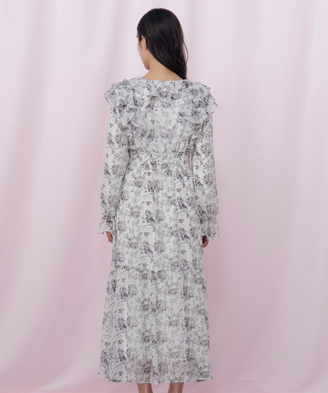 花柄ボリュームフリルワンピース