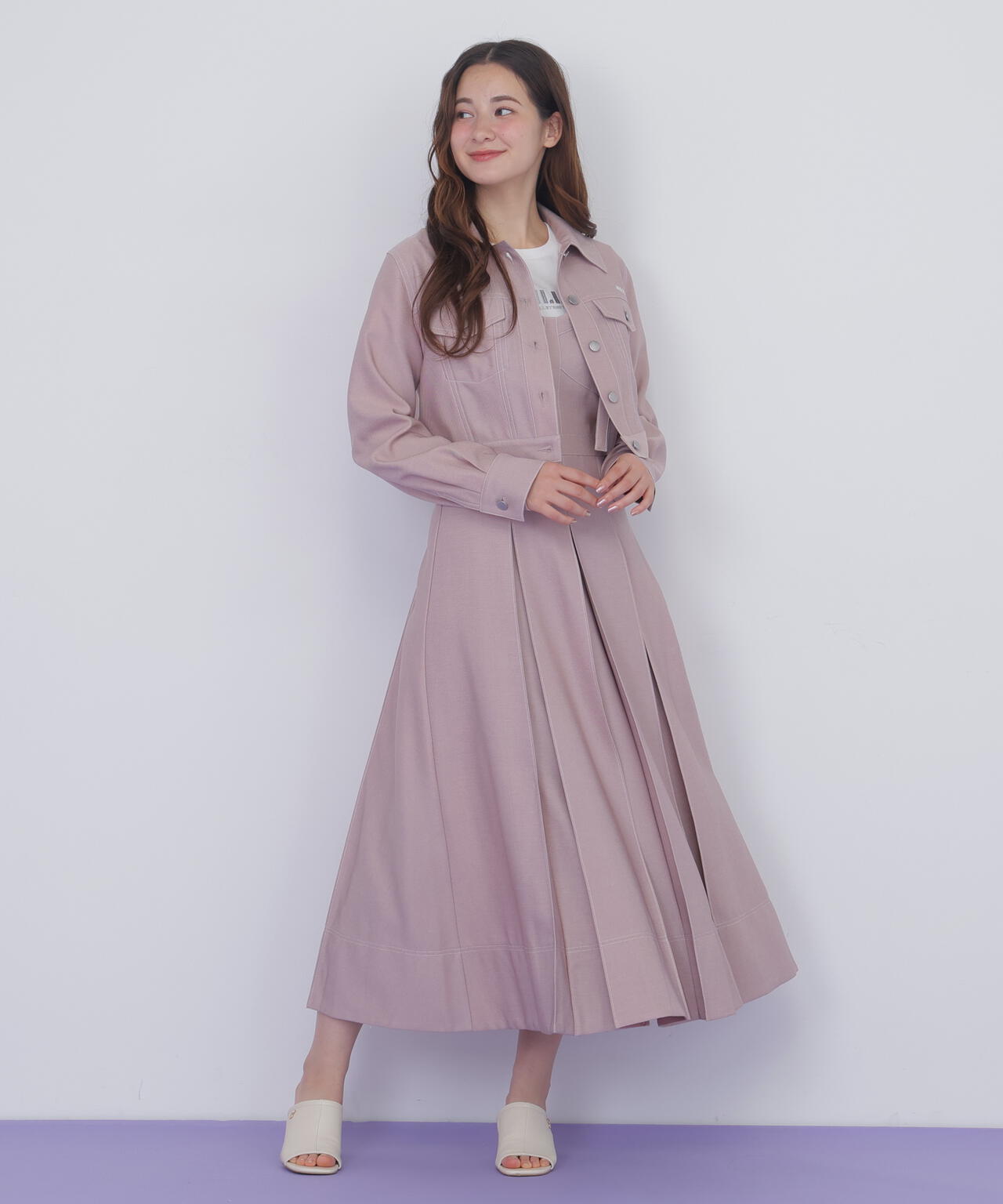 デニムライク配色ステッチビスチェジャンスカ