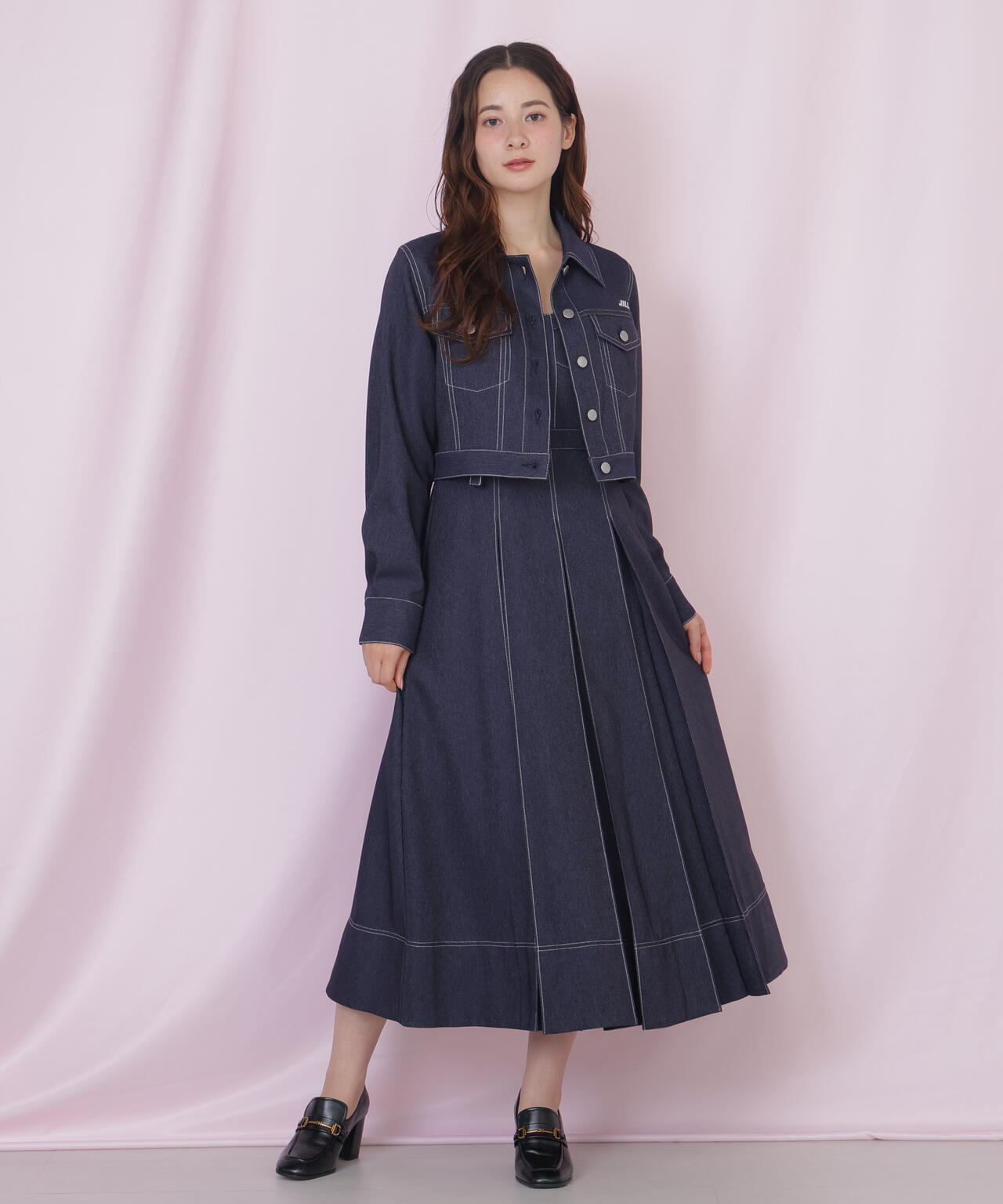 デニムライク配色ステッチビスチェジャンスカ