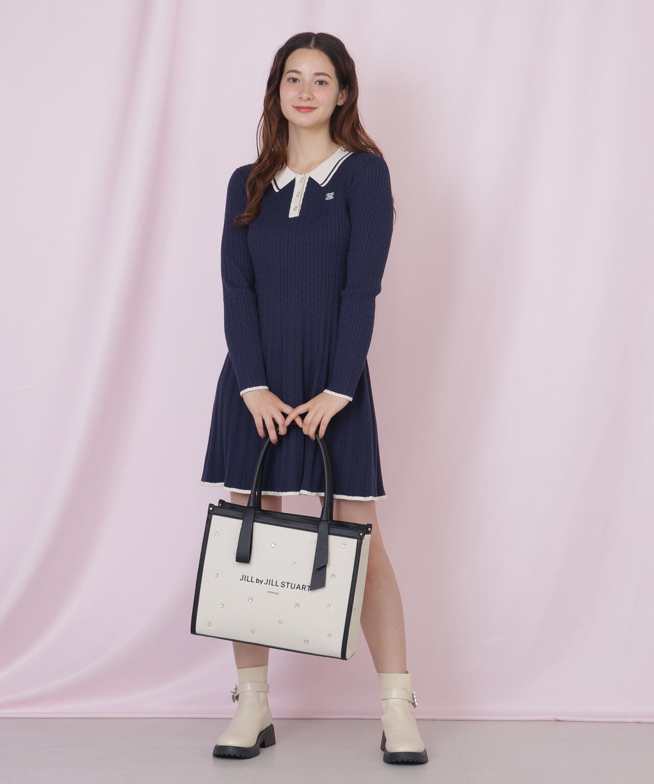 ポロ襟ケーブルミニワンピース