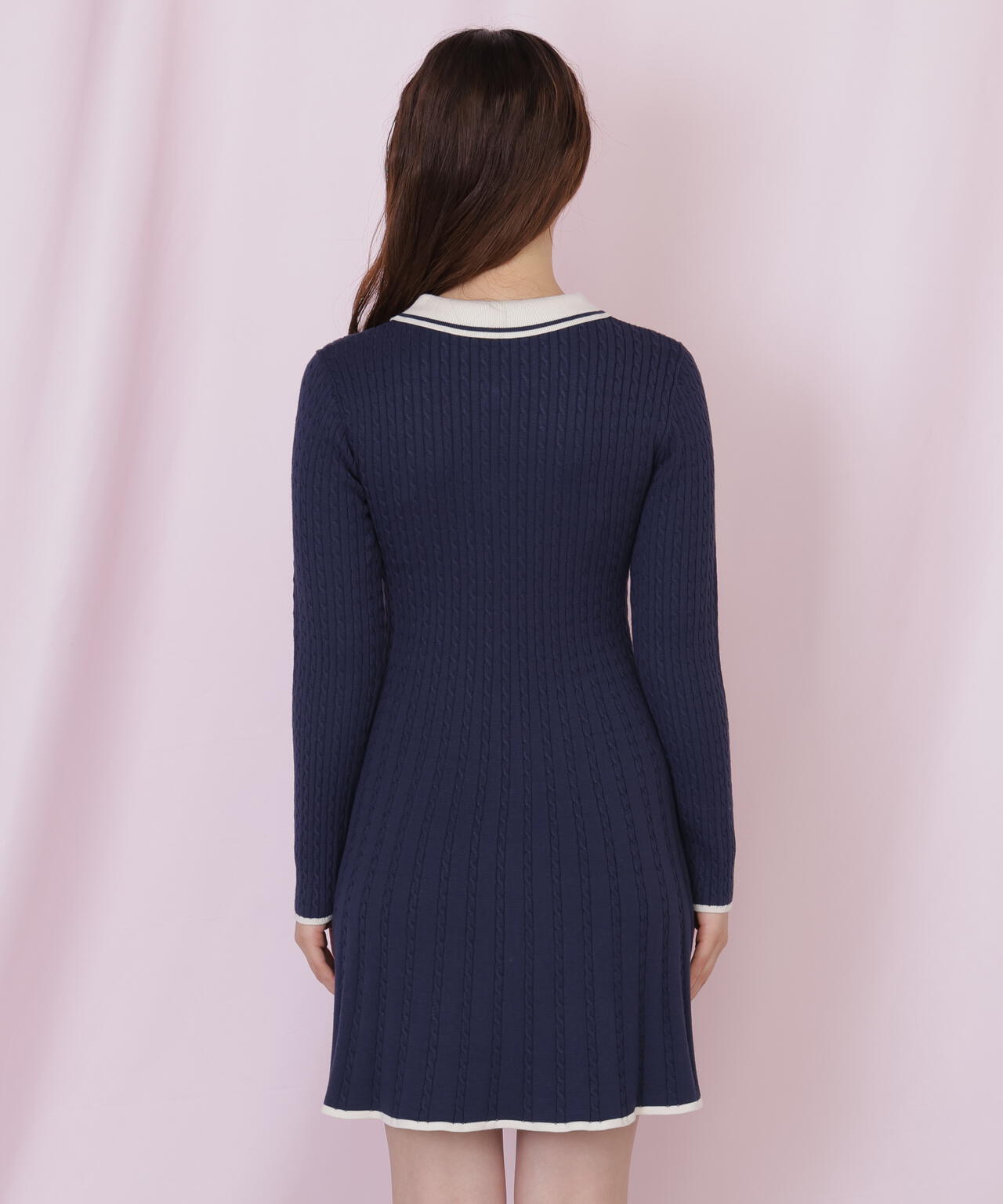 ポロ襟ケーブルミニワンピース