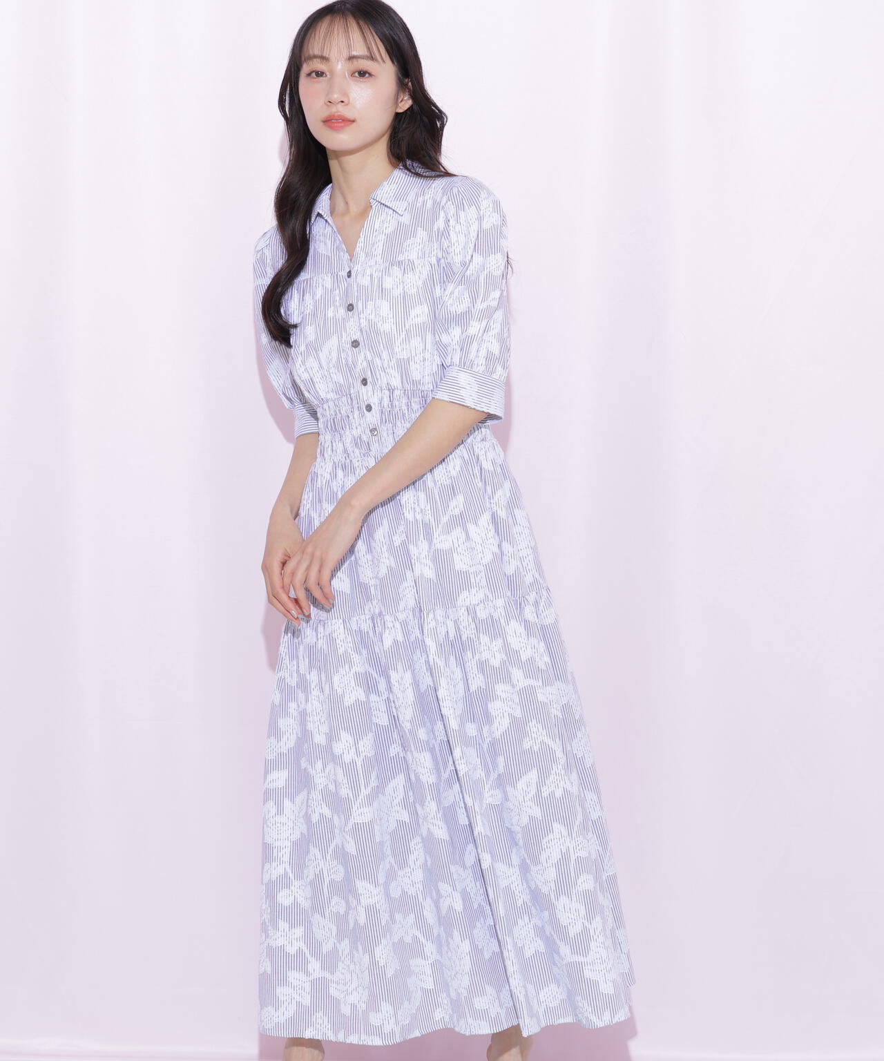 ストライプジャガードシャツワンピース