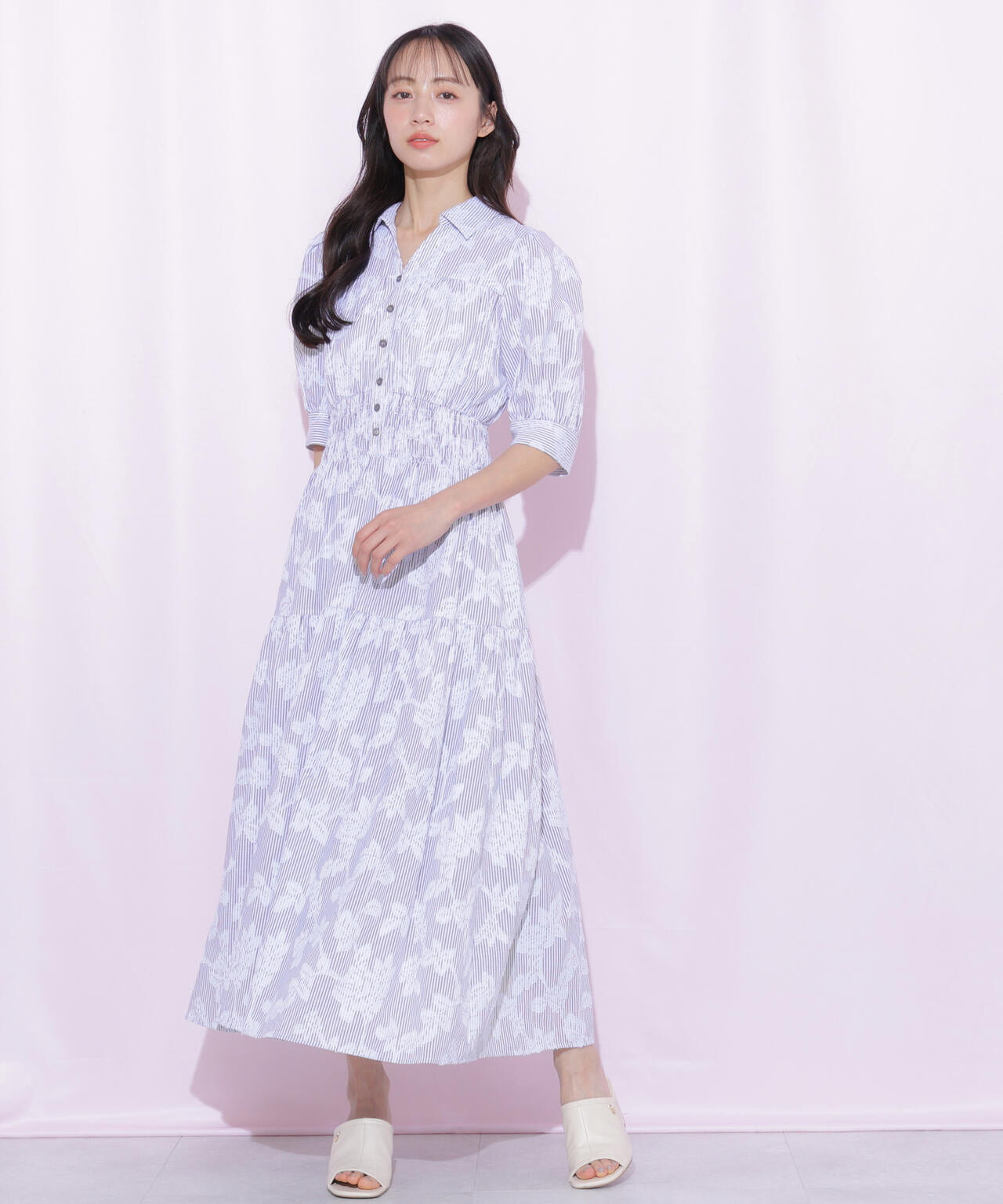 ストライプジャガードシャツワンピース