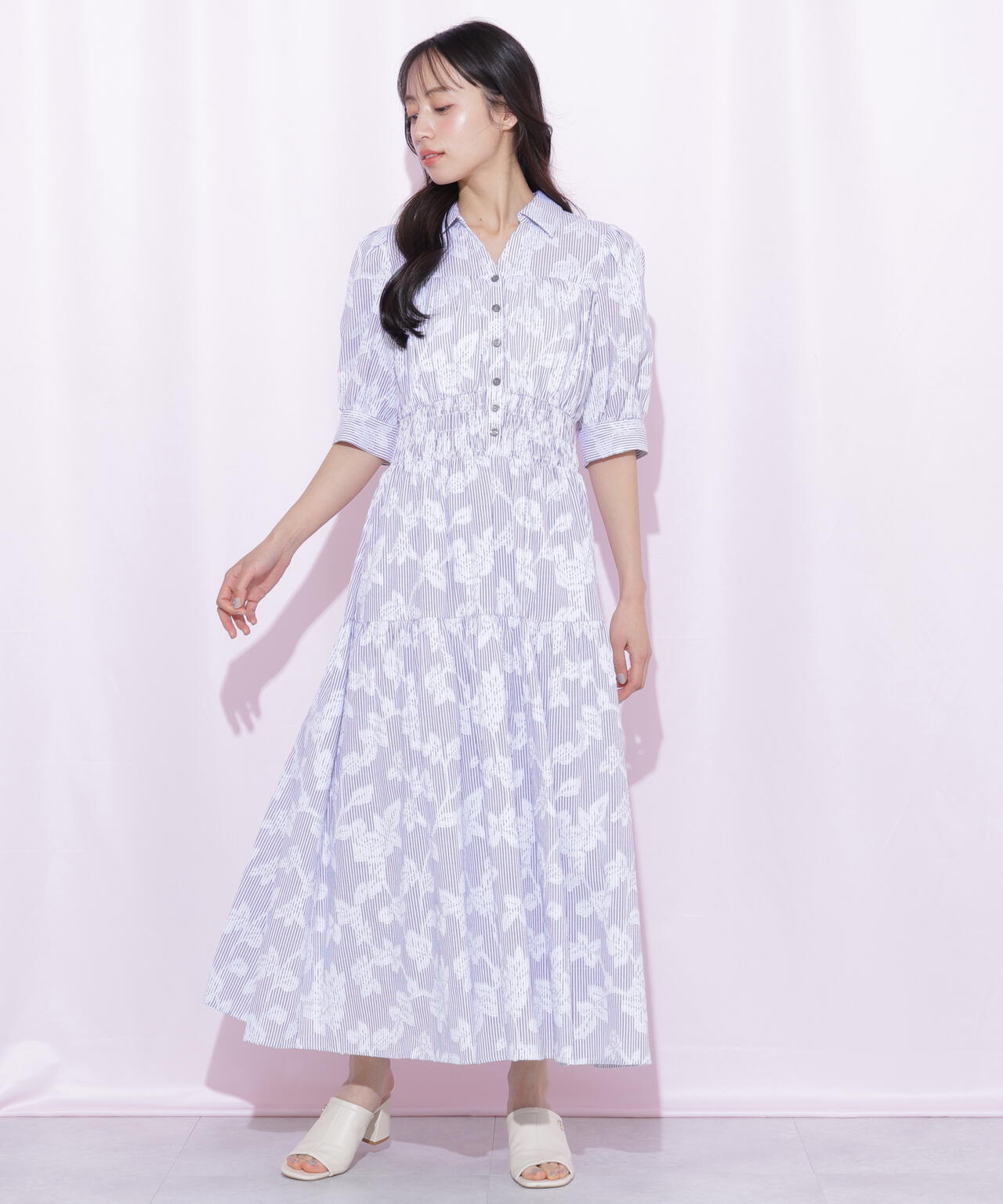 ストライプジャガードシャツワンピース