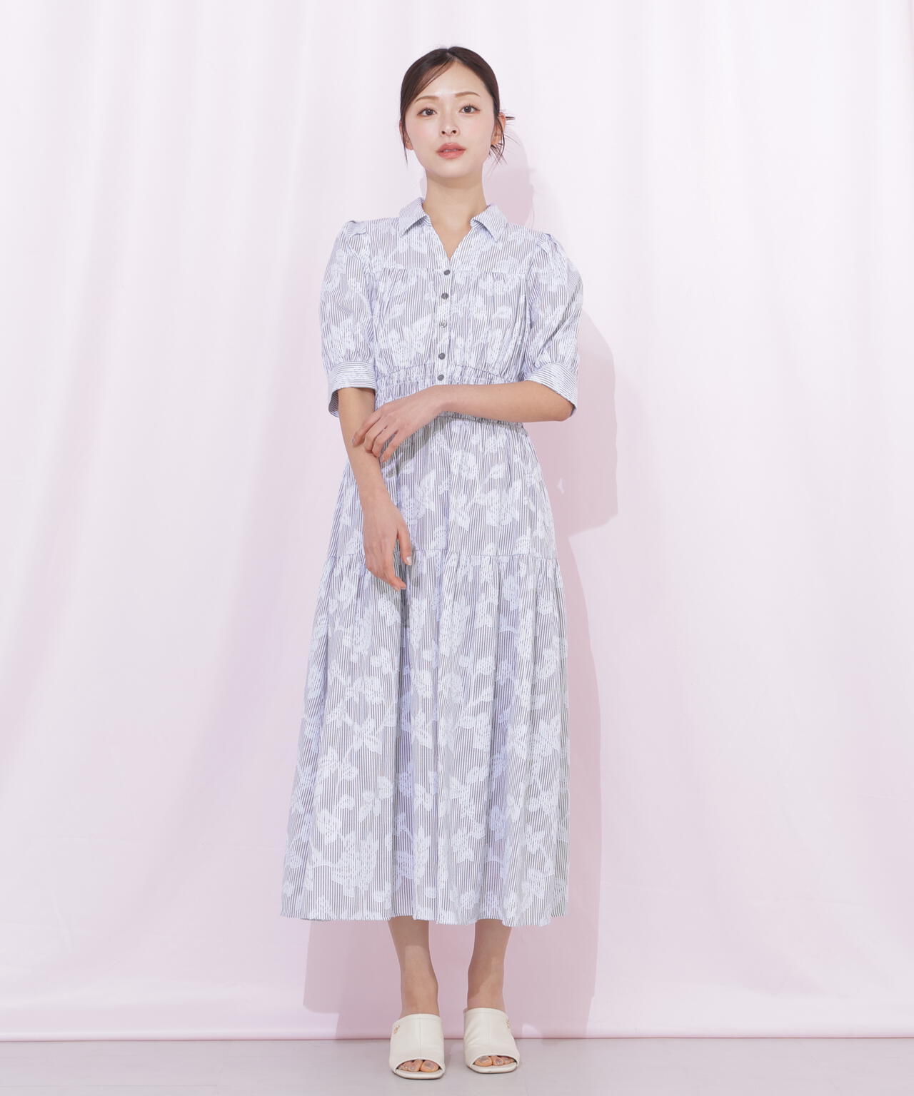 ストライプジャガードシャツワンピース