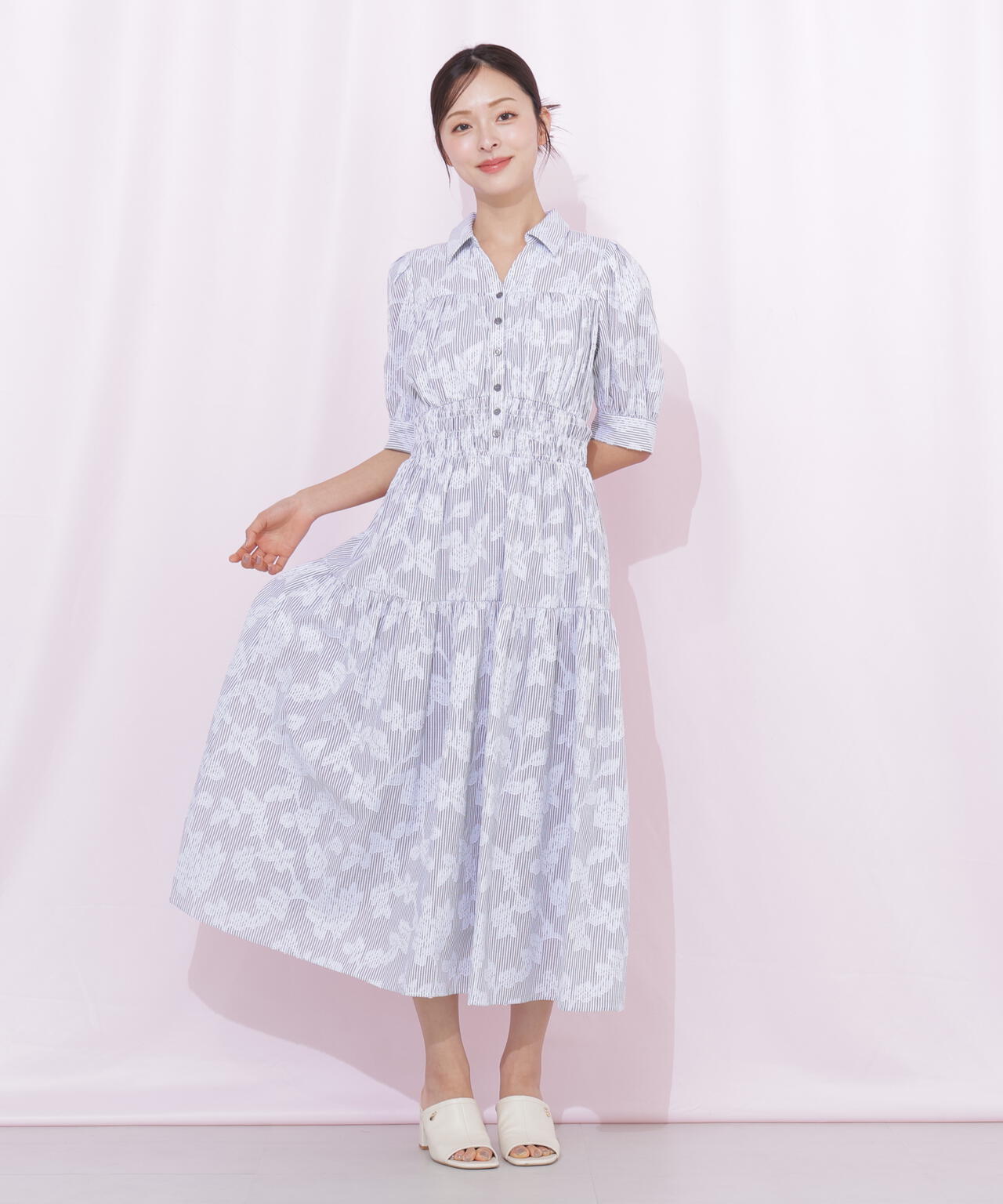 ストライプジャガードシャツワンピース