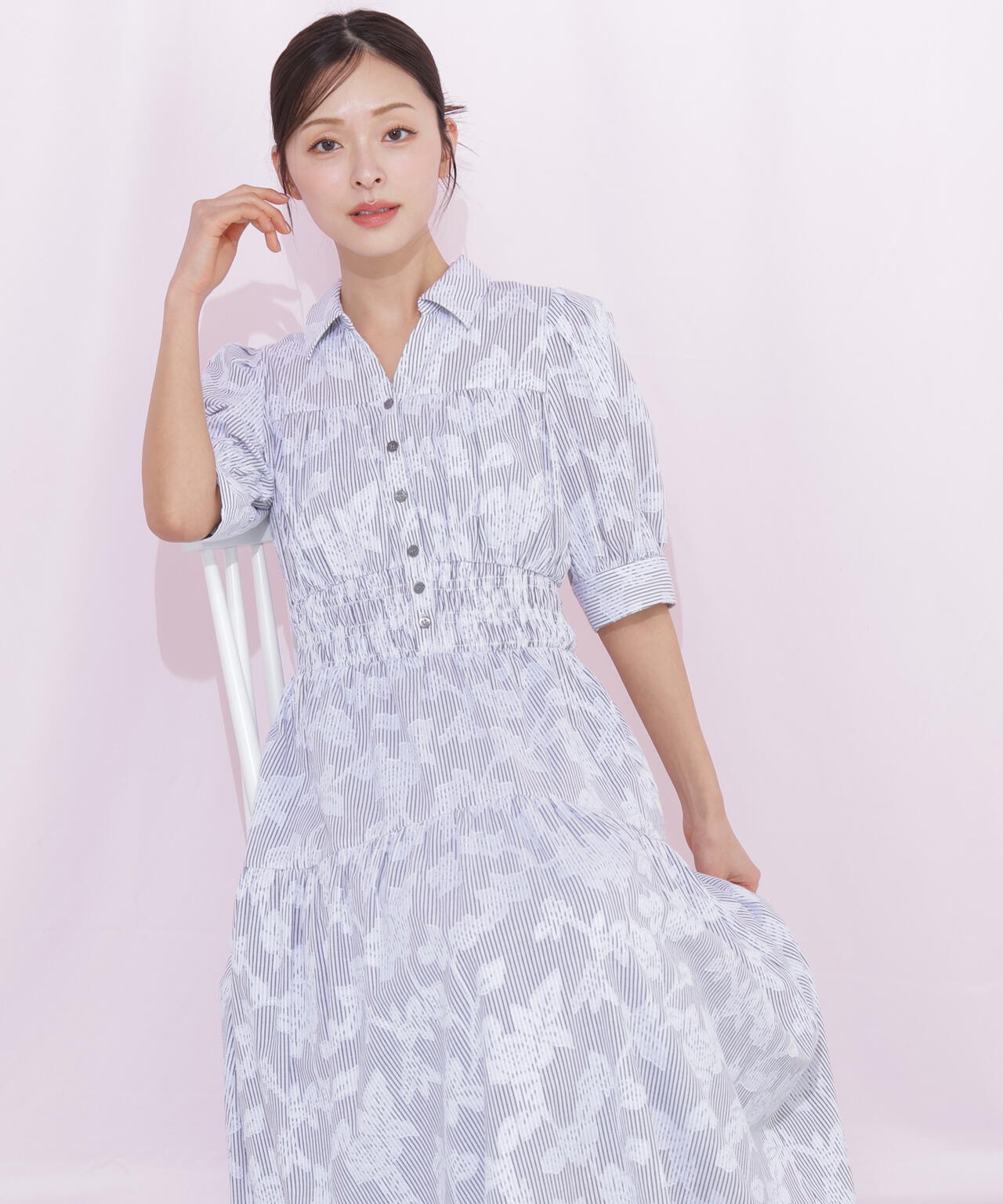 ストライプジャガードシャツワンピース