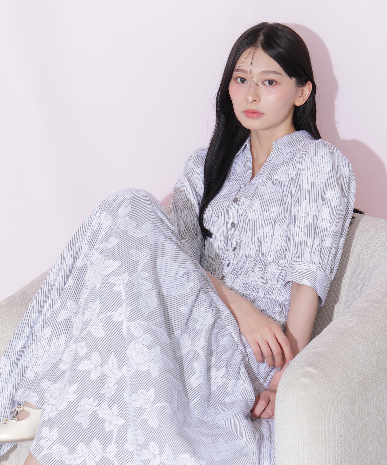 ストライプジャガードシャツワンピース
