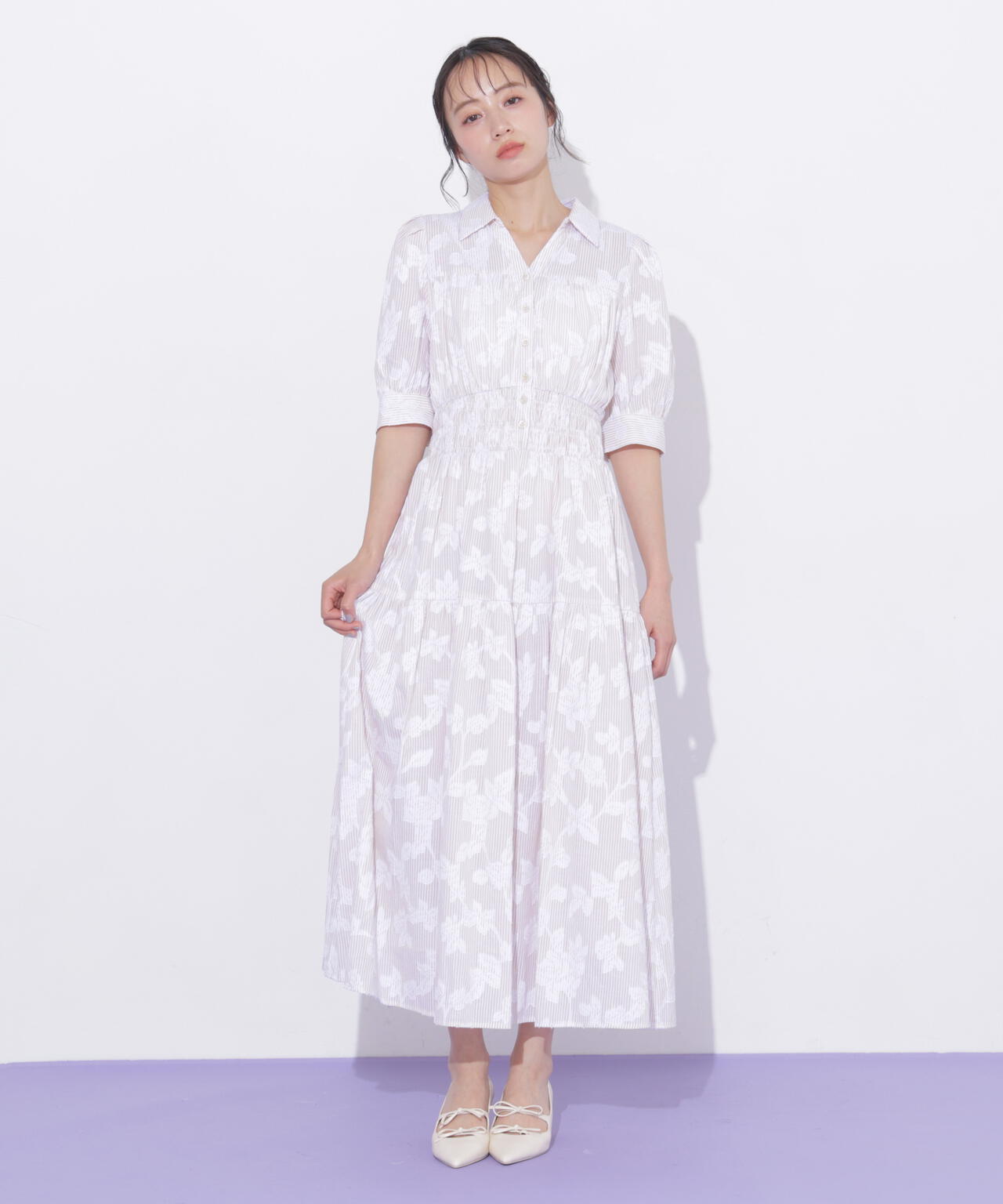ストライプジャガードシャツワンピース