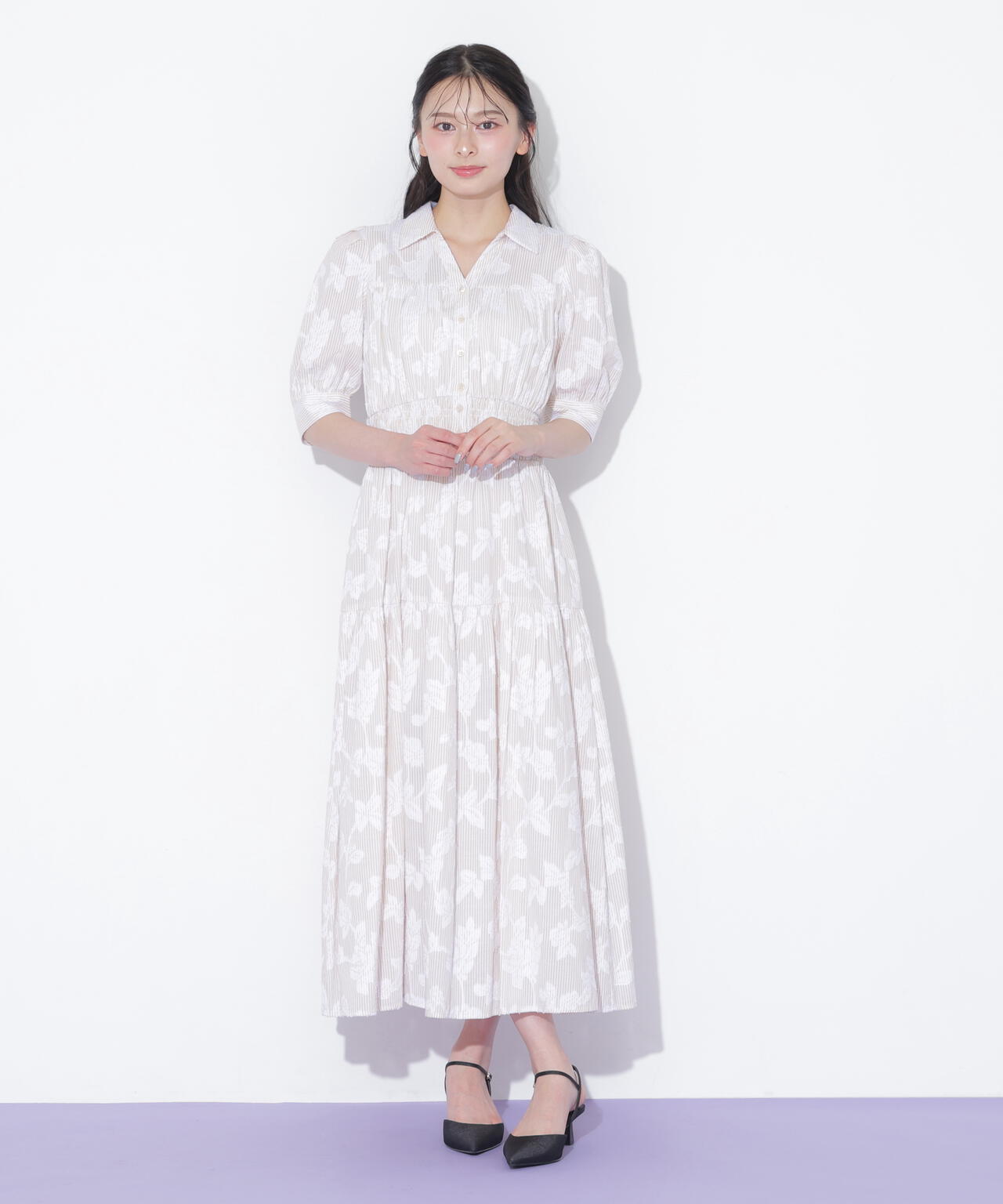 ストライプジャガードシャツワンピース