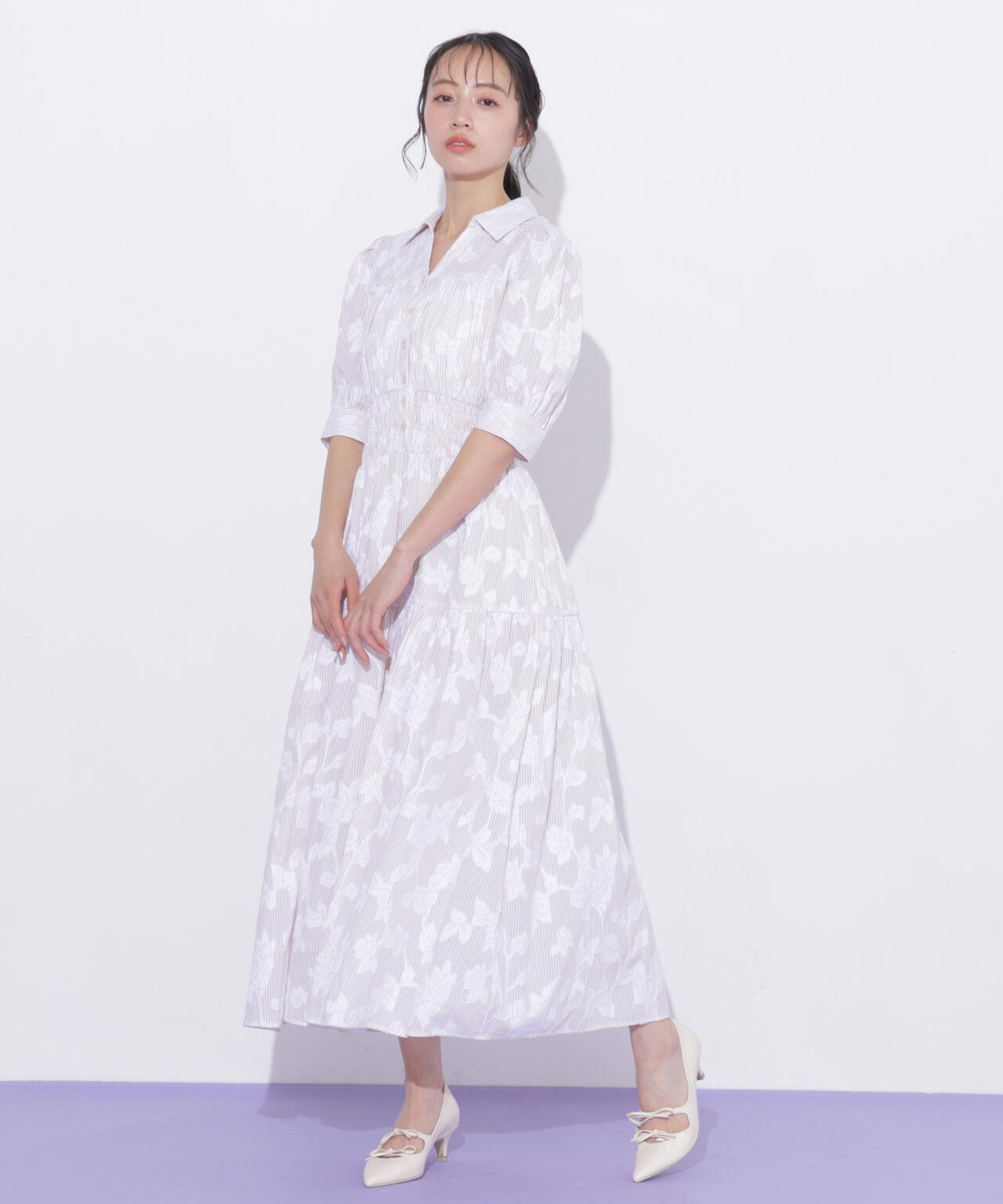 ストライプジャガードシャツワンピース