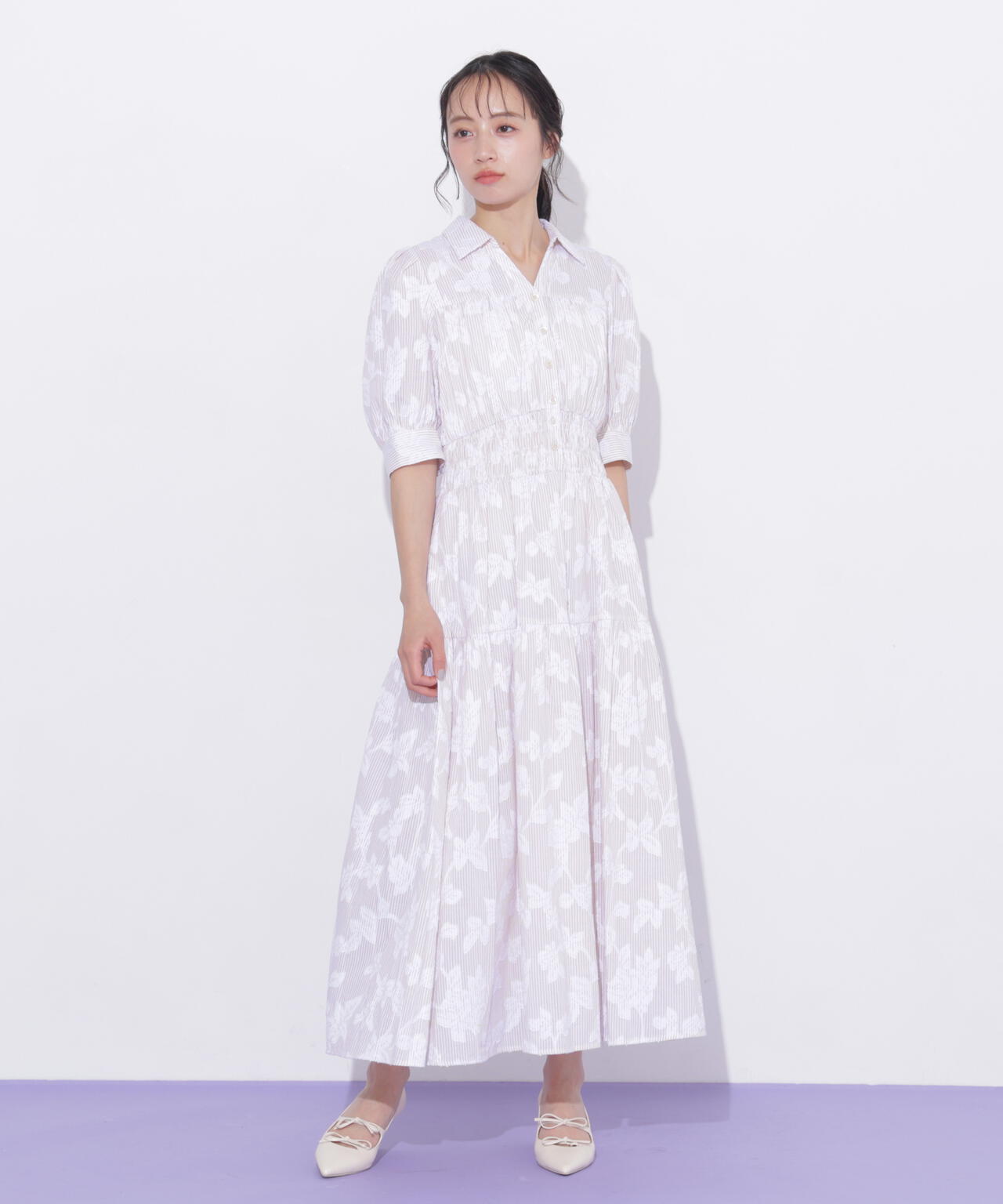 ストライプジャガードシャツワンピース