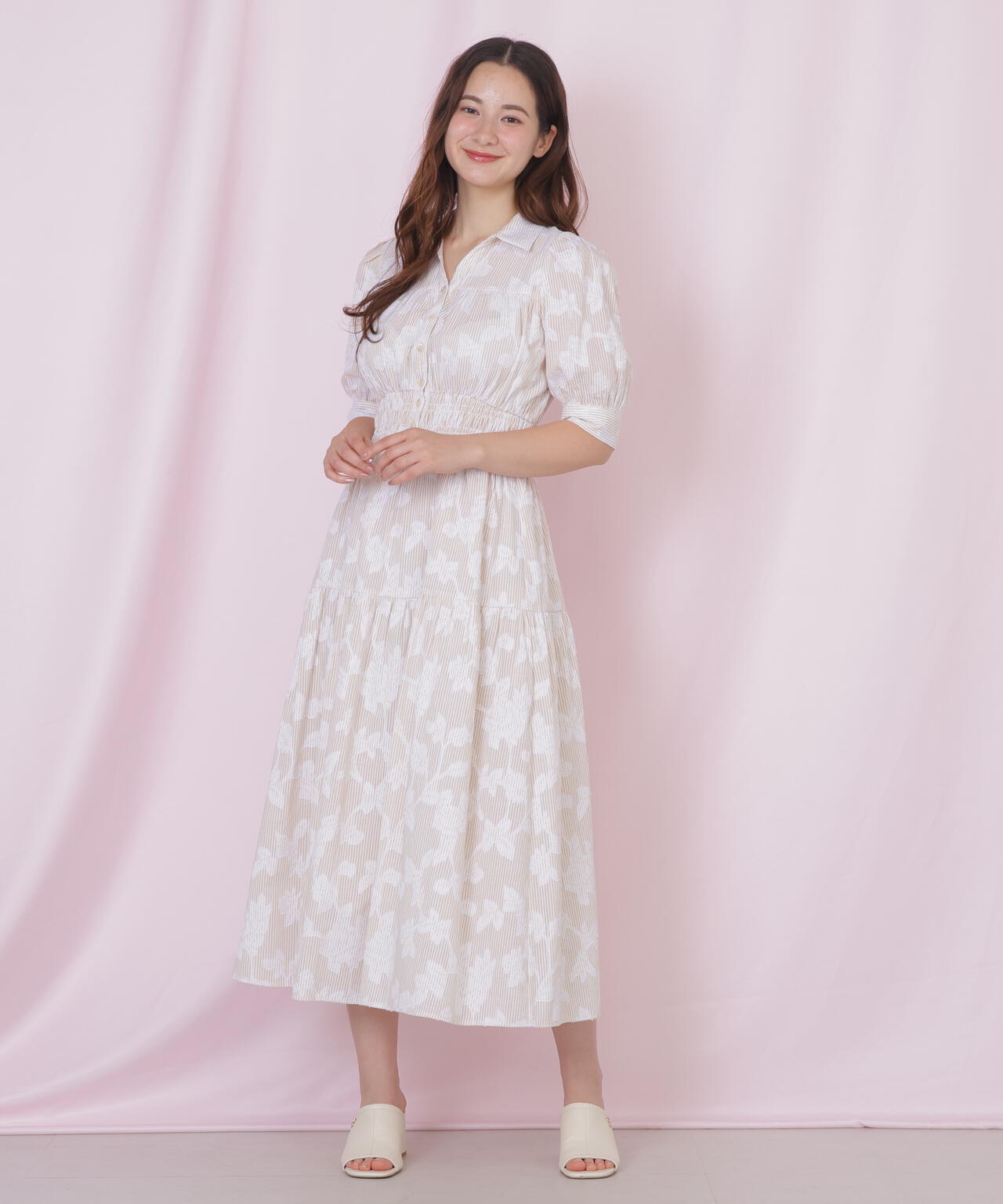 ストライプジャガードシャツワンピース