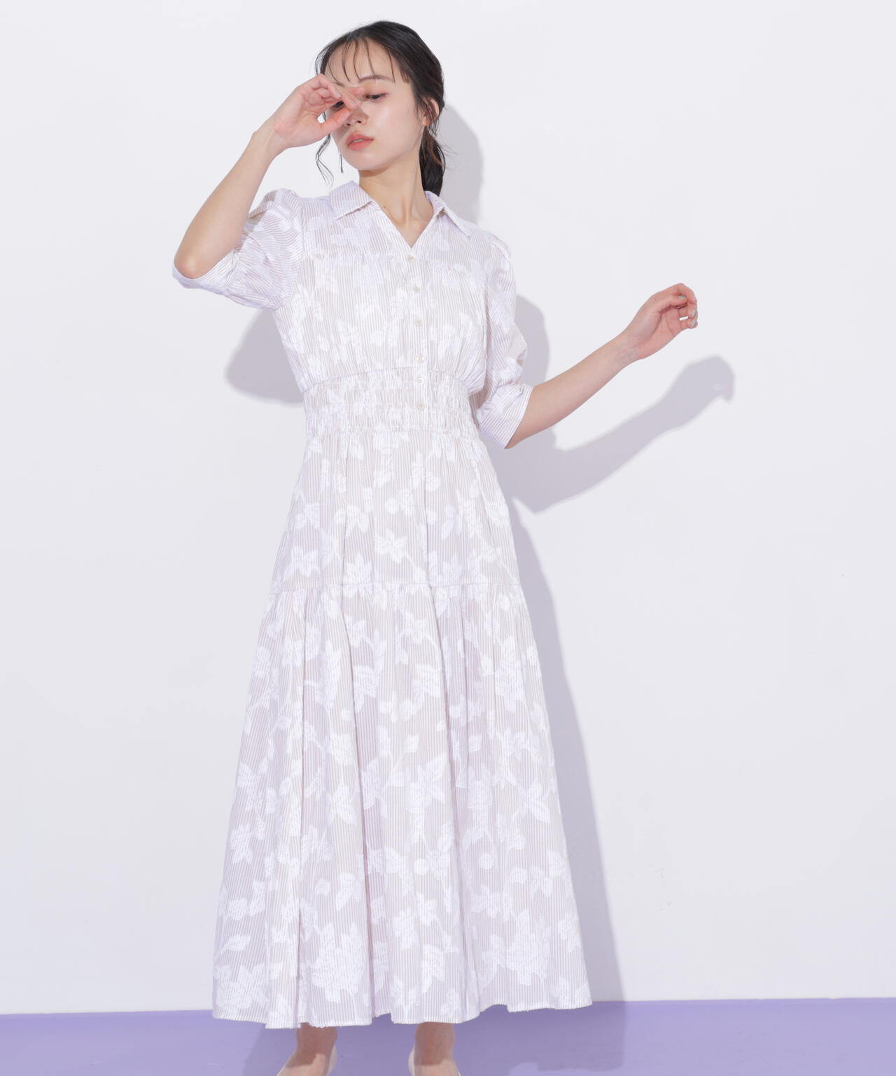 ストライプジャガードシャツワンピース