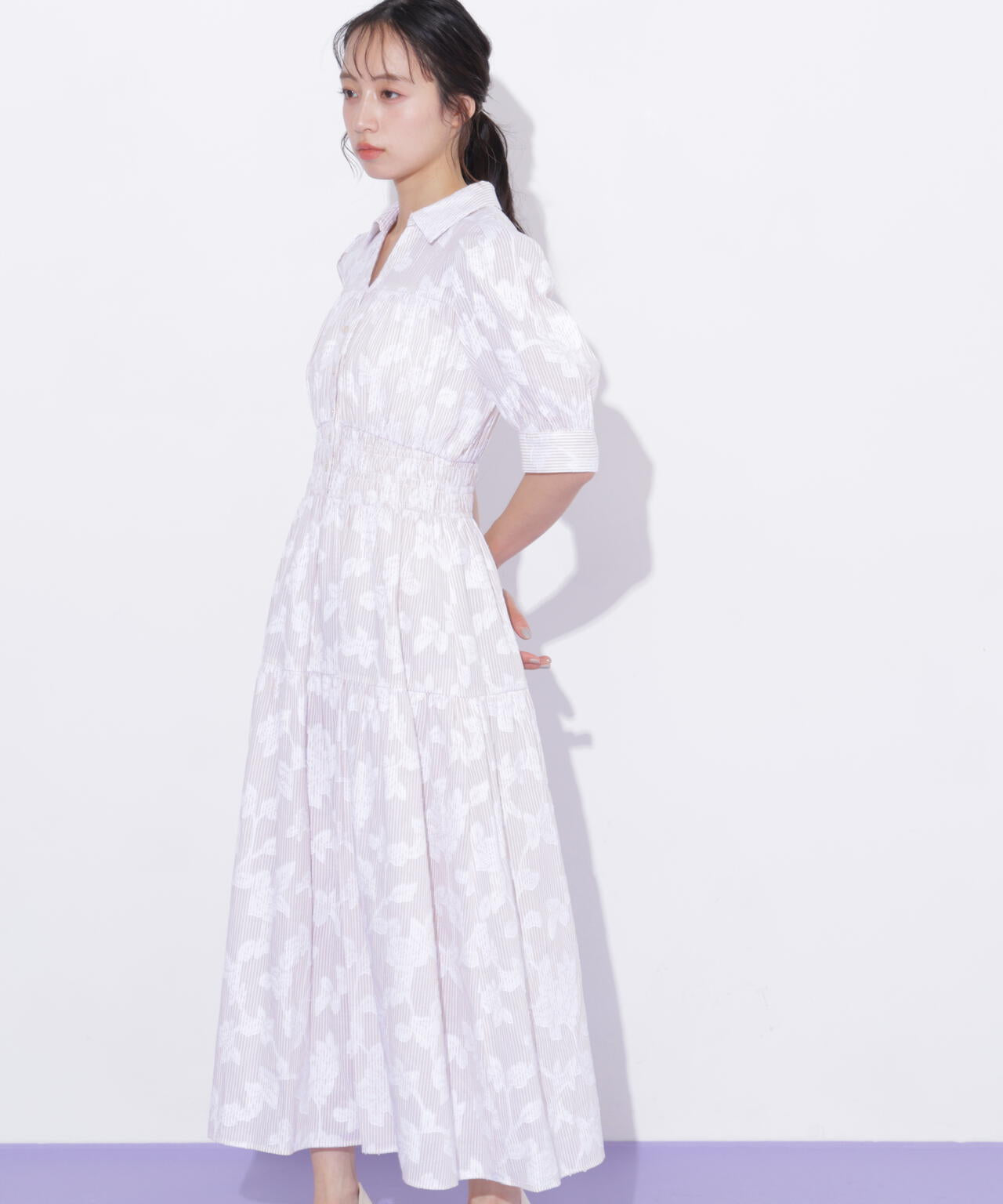 ストライプジャガードシャツワンピース