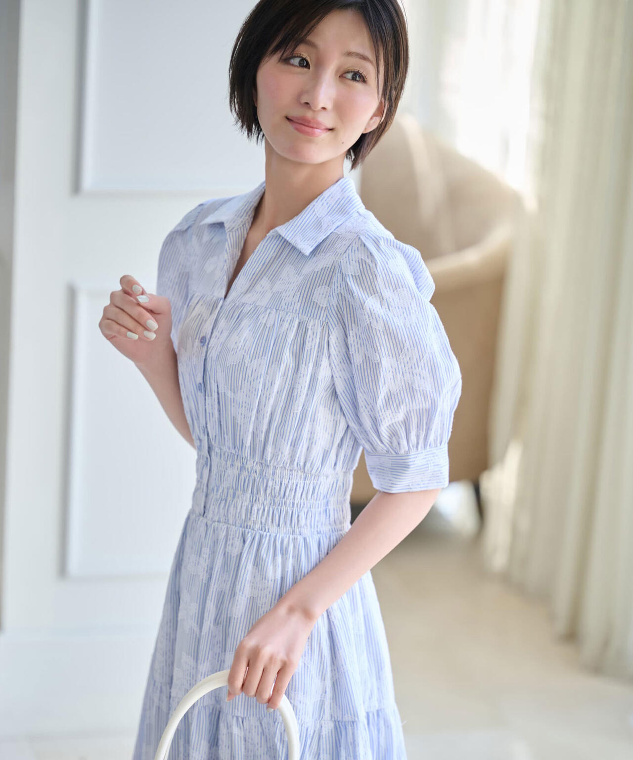 ストライプジャガードシャツワンピース