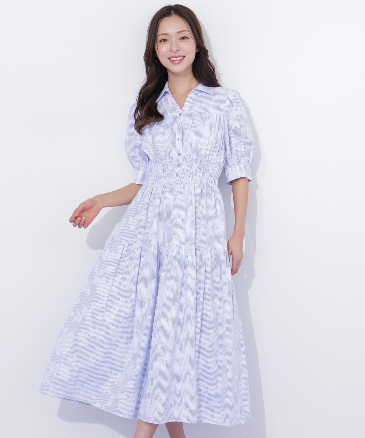 ストライプジャガードシャツワンピース