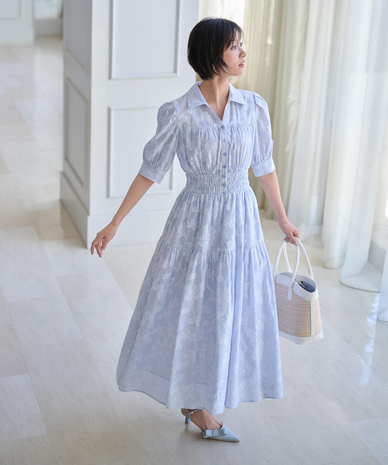 ストライプジャガードシャツワンピース