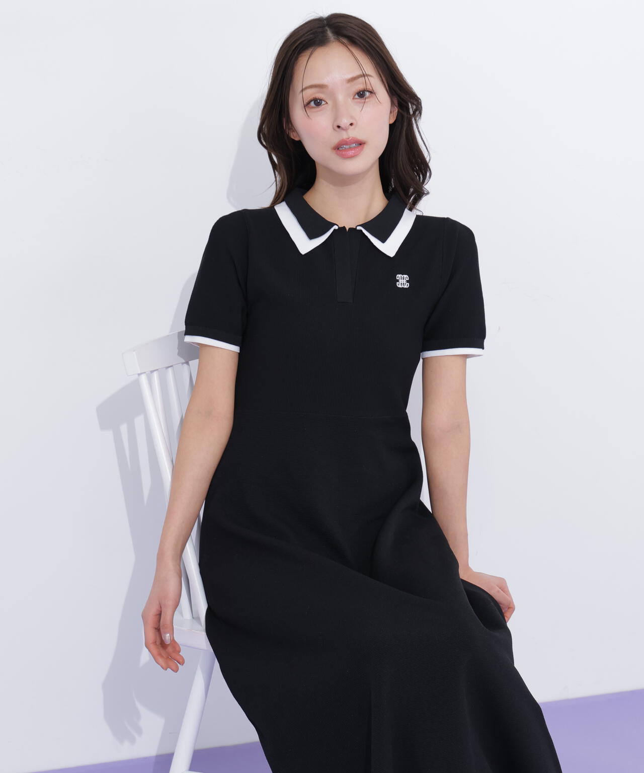 ダブル襟半袖ポロシャツワンピース