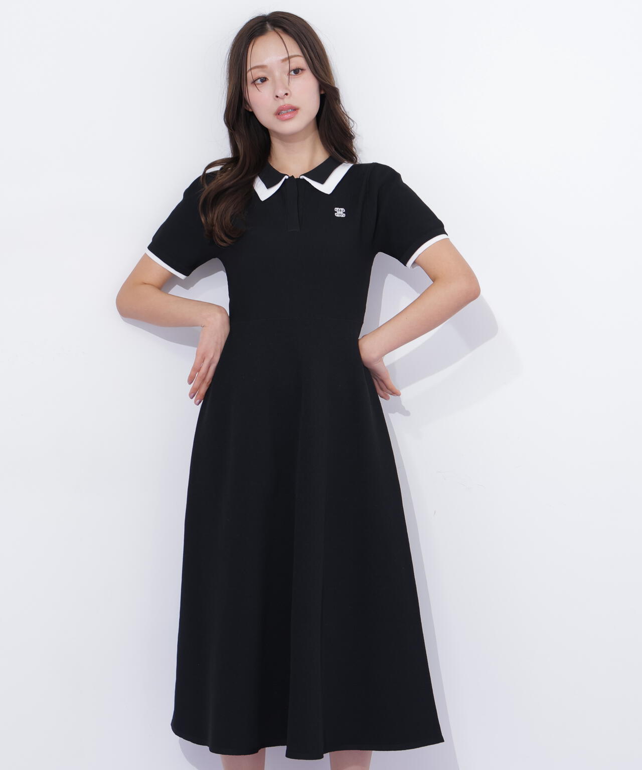 ダブル襟半袖ポロシャツワンピース