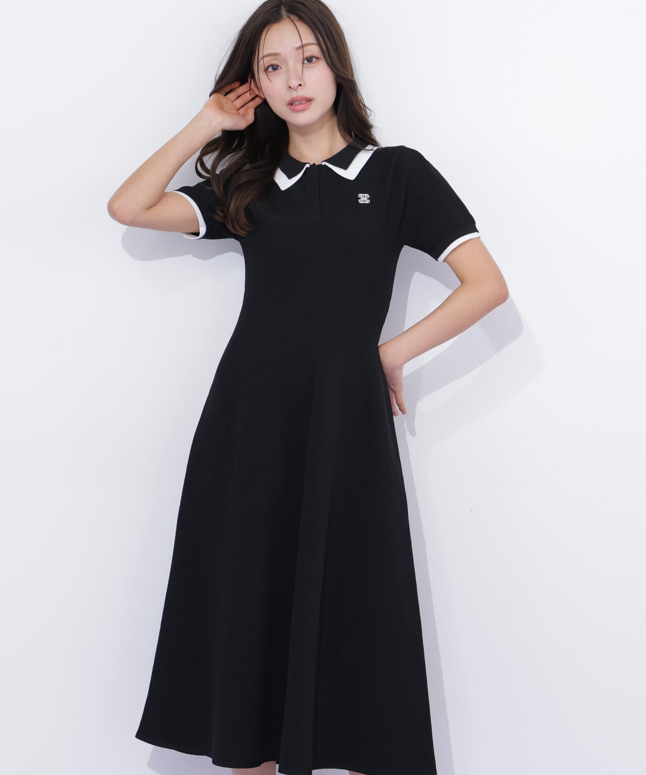 ダブル襟半袖ポロシャツワンピース