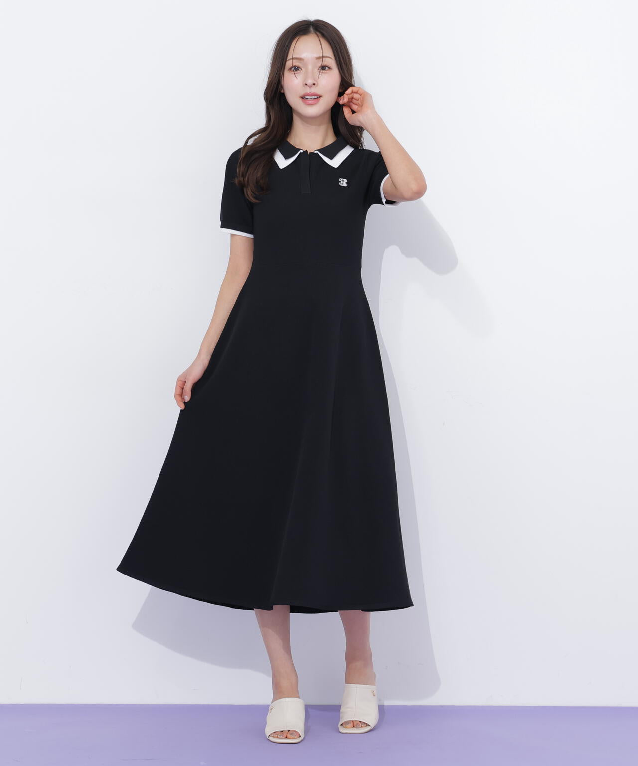 ダブル襟半袖ポロシャツワンピース