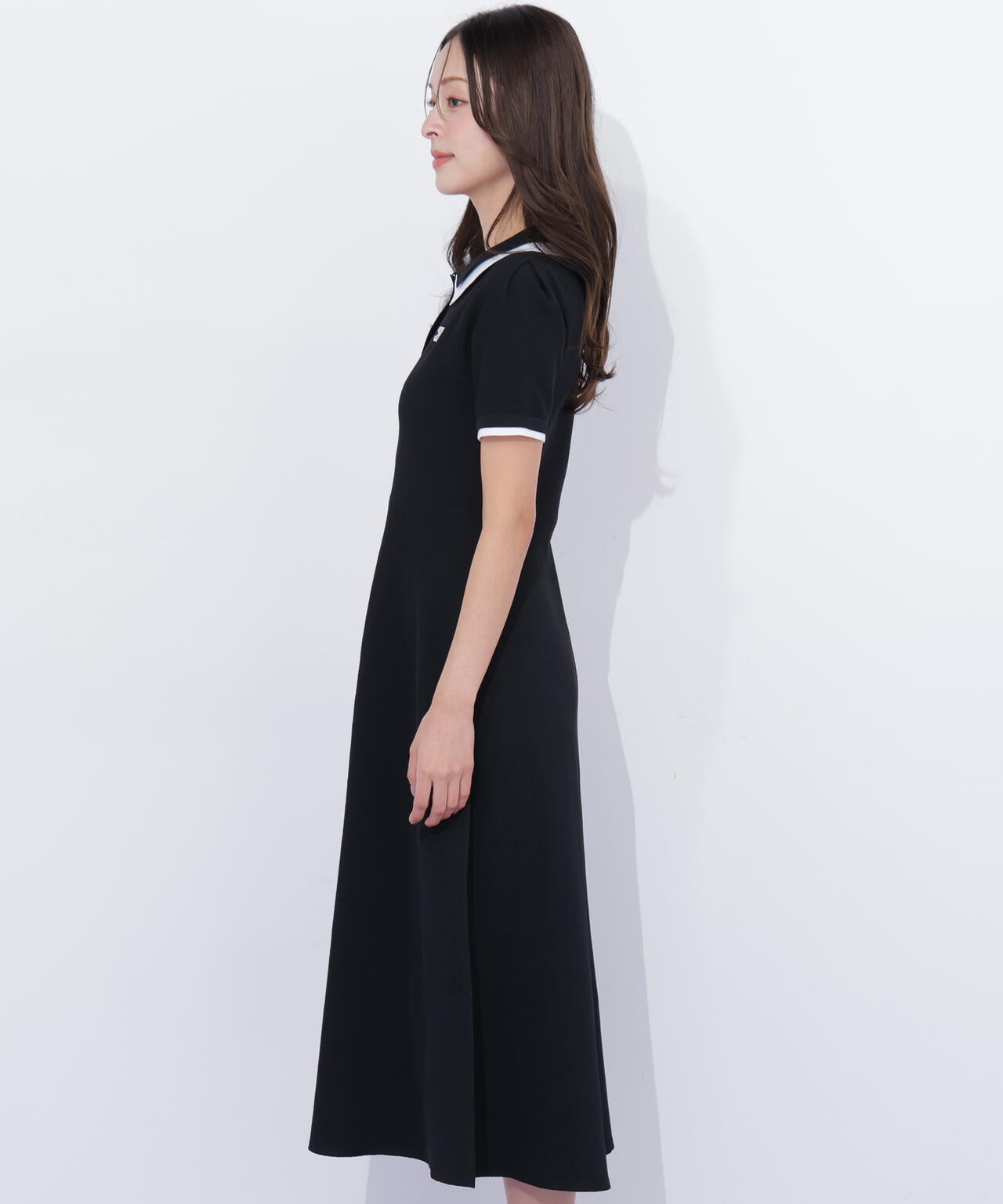 ダブル襟半袖ポロシャツワンピース