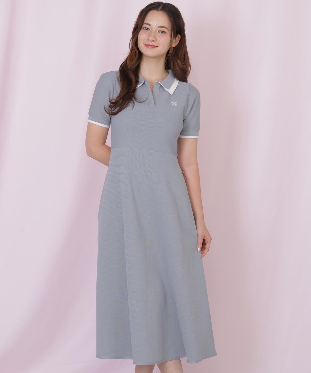 ダブル襟半袖ポロシャツワンピース