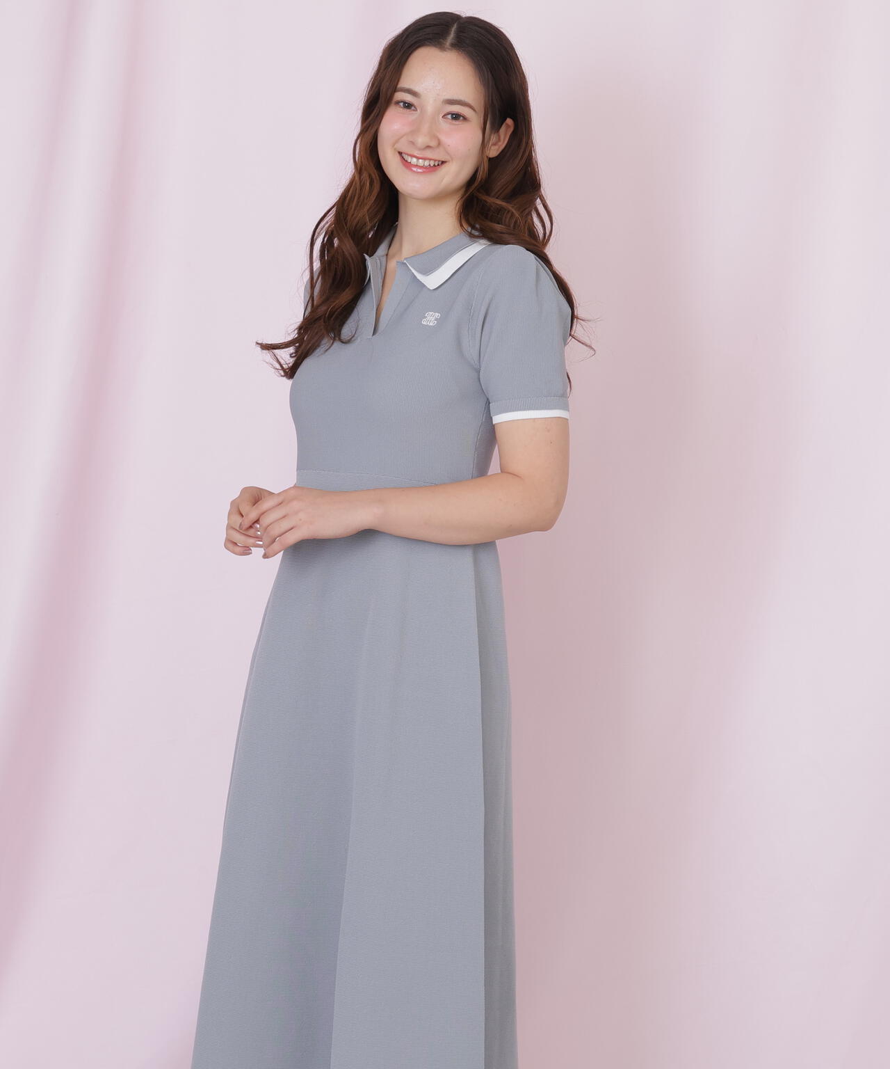 ダブル襟半袖ポロシャツワンピース